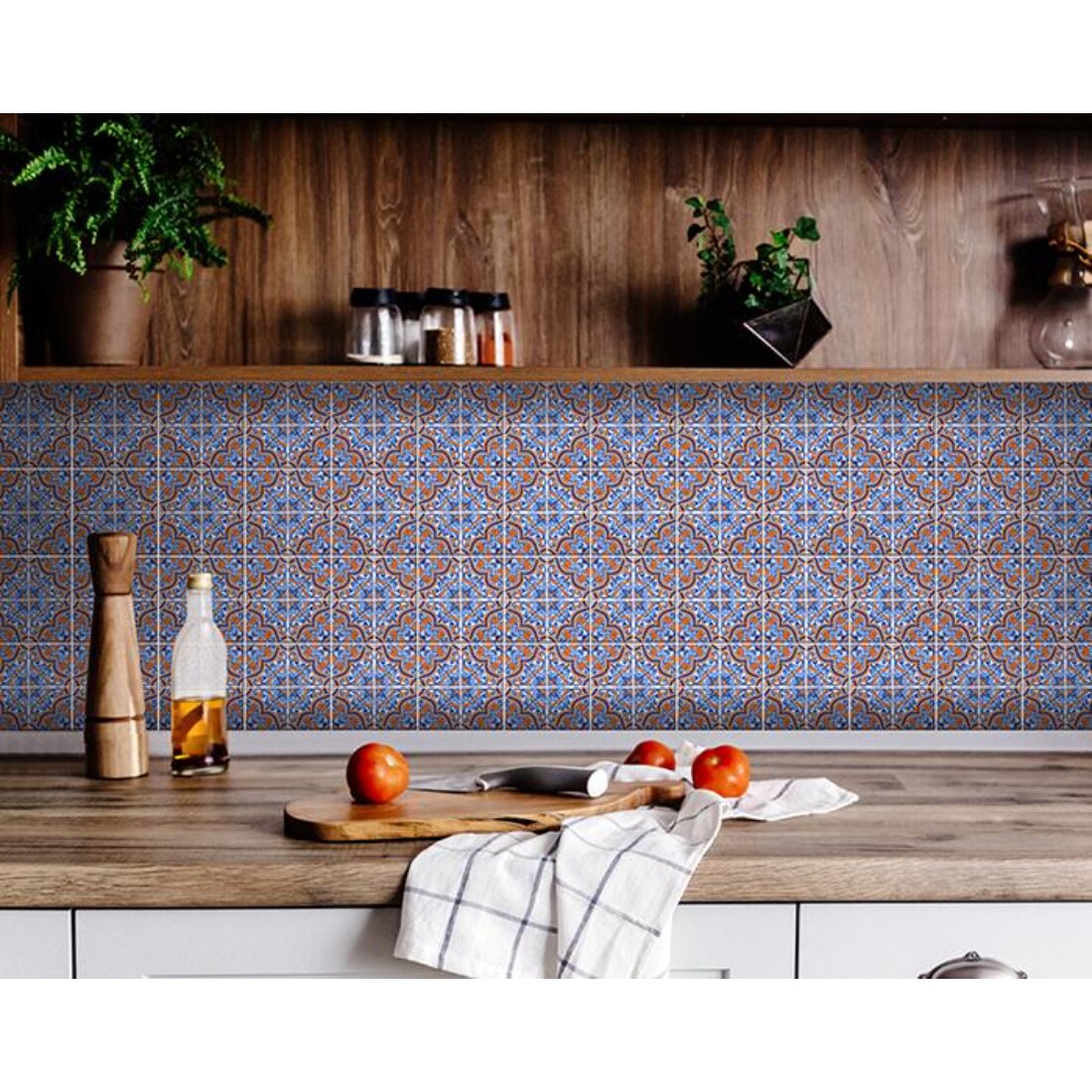 HomeRoots 4000400243 7 in. X 7 in. Blue Rust Zio Removable Peel and Stick Tiles