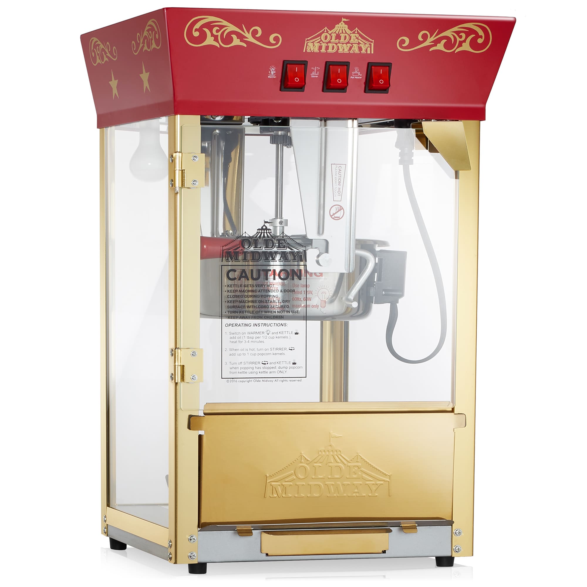 Olde Midway CON-POP-8930-RED Movie Theater-Style Countertop Popcorn Machine with 10-oz Kettle - Red