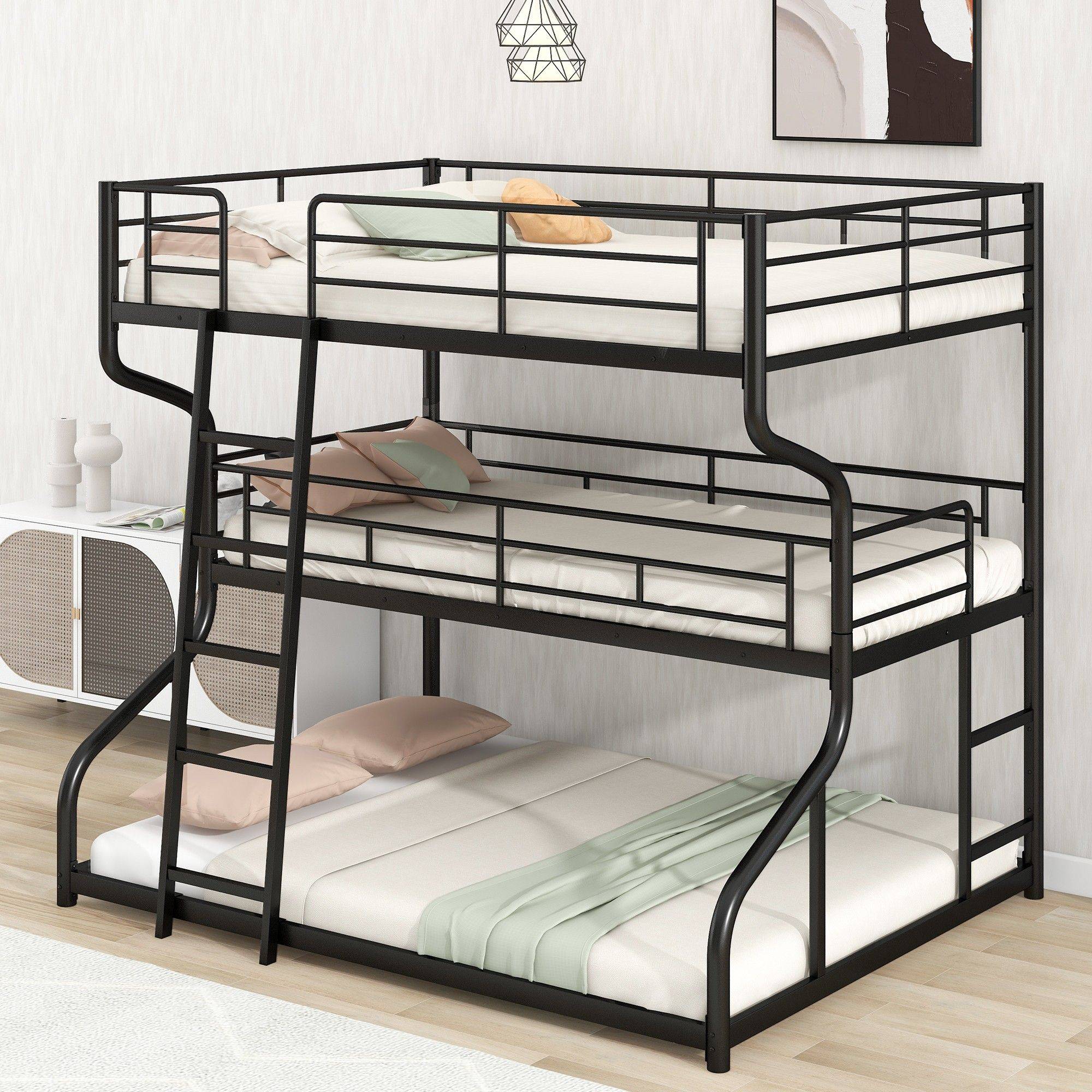 Yiekholo Twin Over Queen Bunk Bed with Full XL, Twin XL, and Queen Beds ...