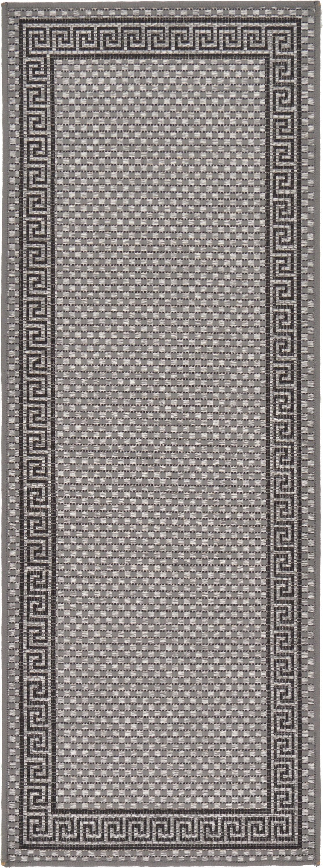 Unique Loom 3127238 Greek Key Outdoor 2 x 6 (ft) Loomed Polypropylene Gray/Black Rectangular Indoor/Outdoor Geometric Runner rug