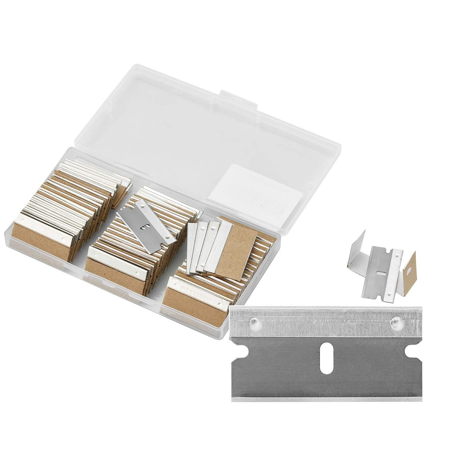 Phyfalip  Single Edge Razor Blades 100 pcs Carbon Steel Fits Standard Safety Scrapers for Removing Paint Stickers Decals from Glass Tile