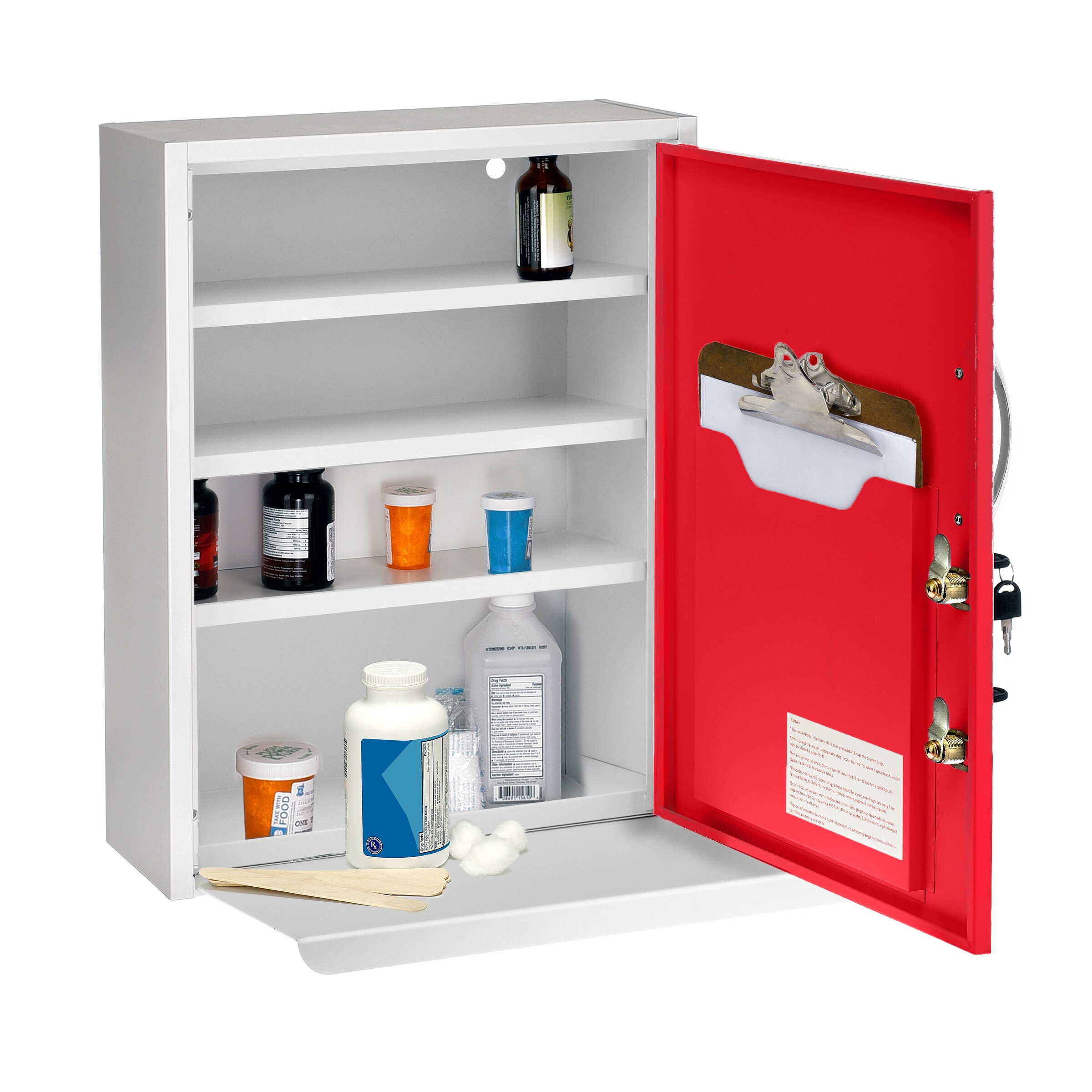 AdirMed Large Locking Medicine Cabinet Organizer, Safe for Medication,  First Aid Kit, Pill - Wall Surface Mounted