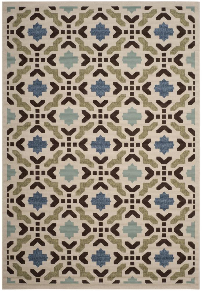 Safavieh VER080-0612-8 Veranda Michiko 8 x 11 (ft) Loomed Synthetic Cream/Aqua Rectangular Indoor/Outdoor Floral/Botanical Coastal Area rug