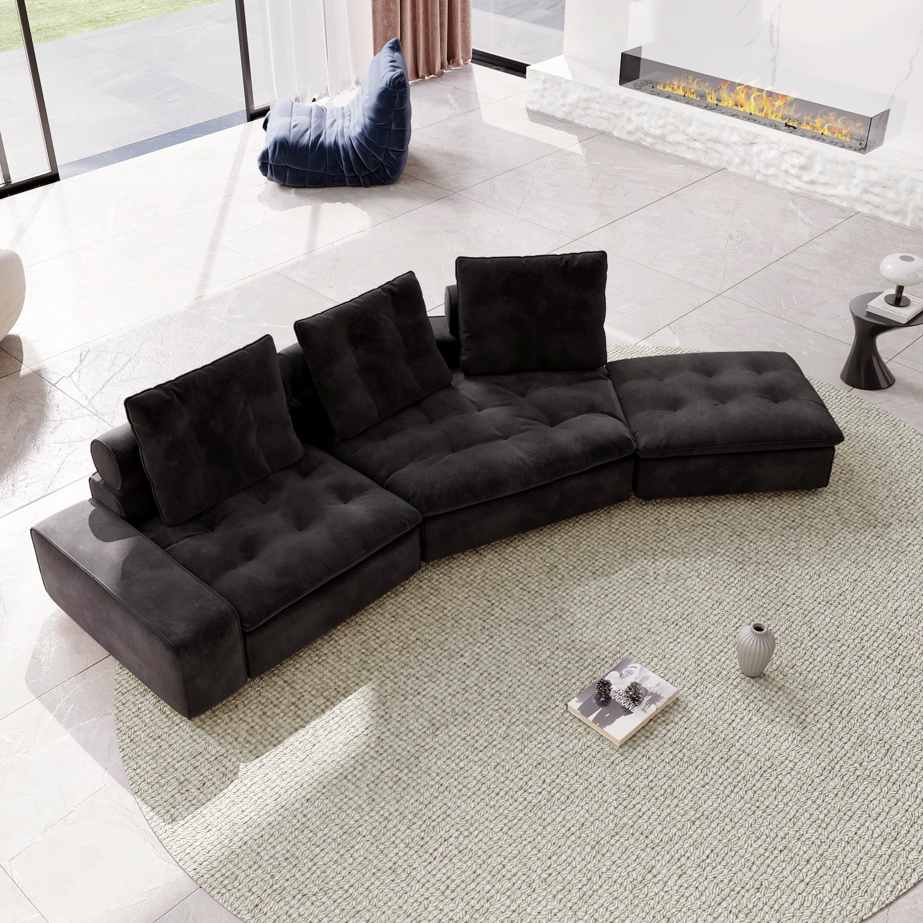BuotiqHom DH-C134-136GY 162-in Modern Gray Velvet 4 -seater Sectional