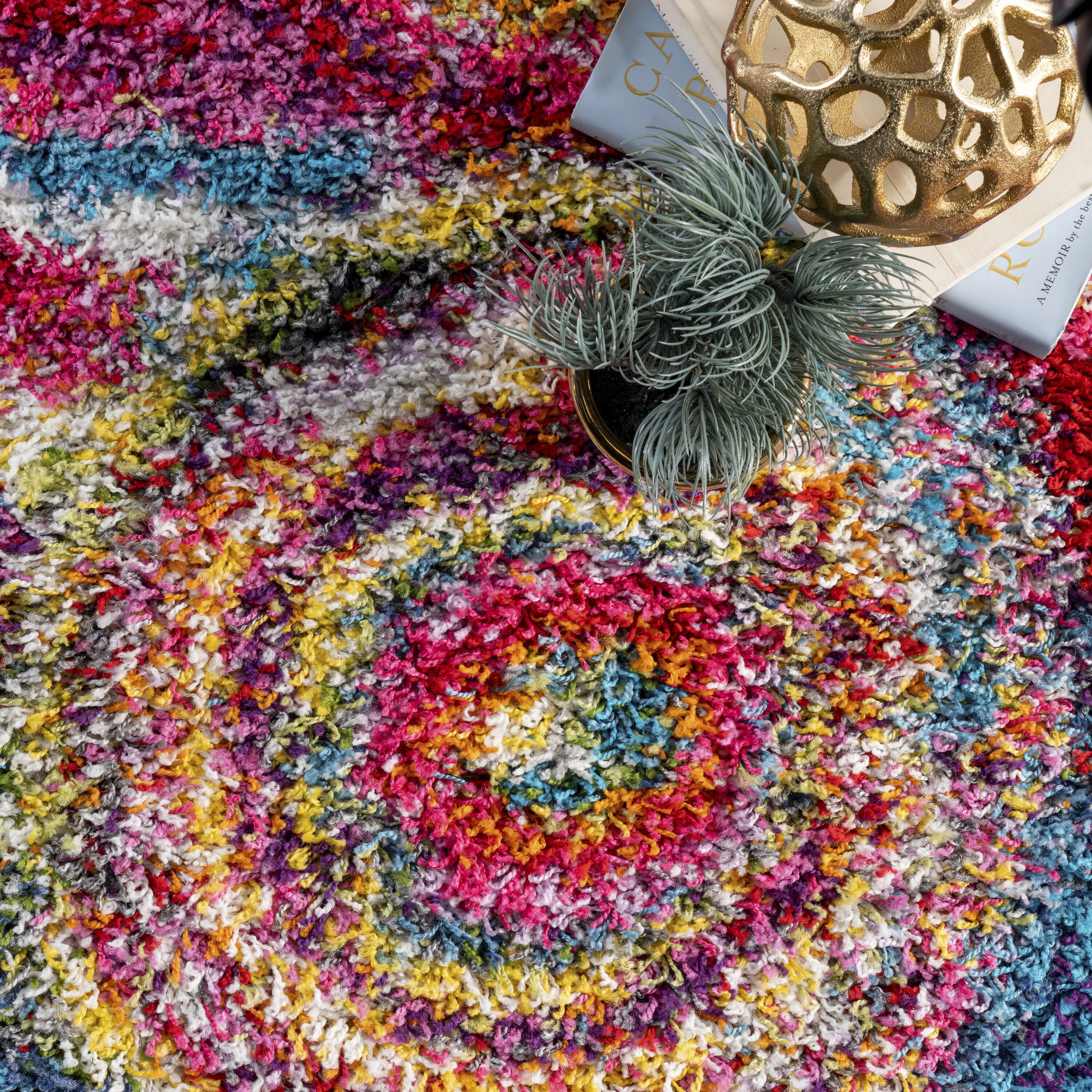 Kindra Multicolor Abstract Circle Shag 4' x 6' Rug