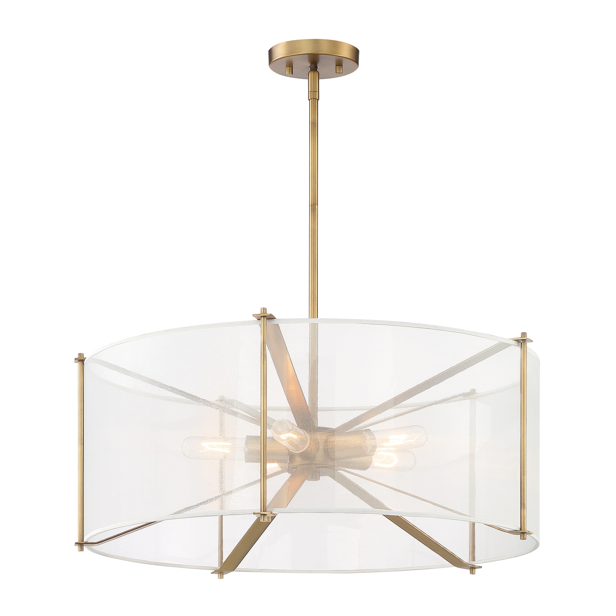 Daybreak Old Satin Brass 26" Drum Pendant with Organza Shade