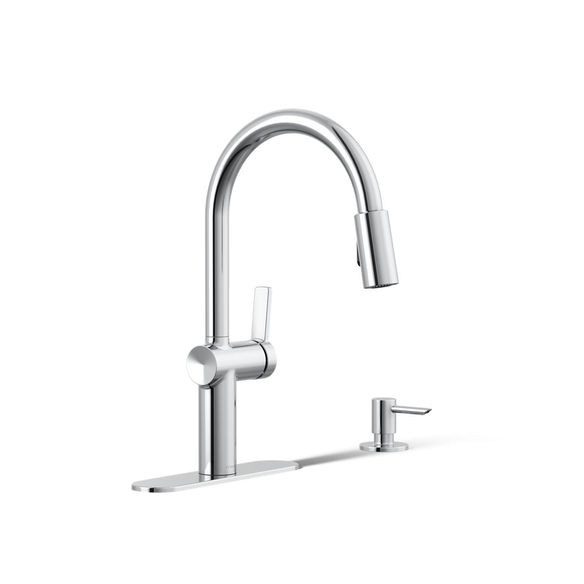 KOHLER R22940-SD-CP Koi Polished Chrome Single Handle Deck-mount Pull-down Kitchen Faucet with Sprayer ( Deck Plate Included ) (Soap Dispenser Included)
