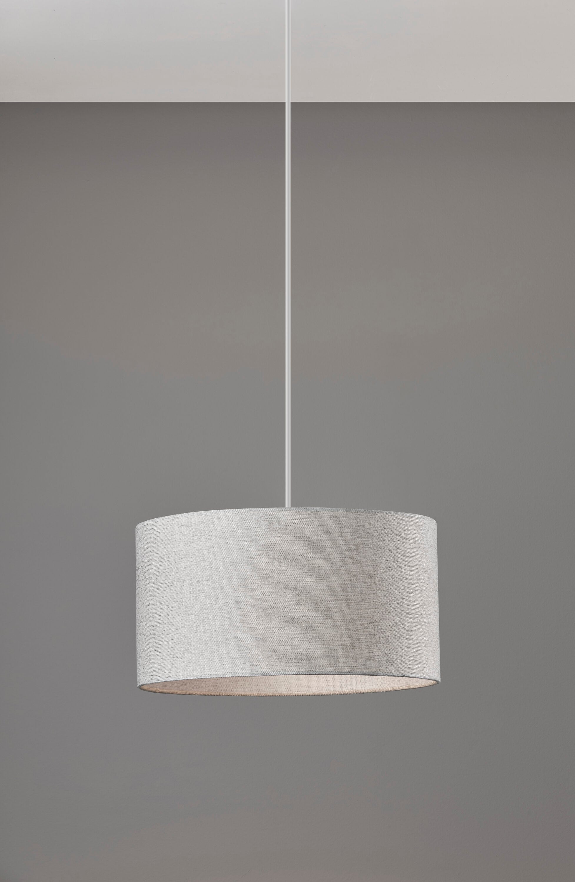 Contemporary White Fabric Drum Pendant Light, 15"