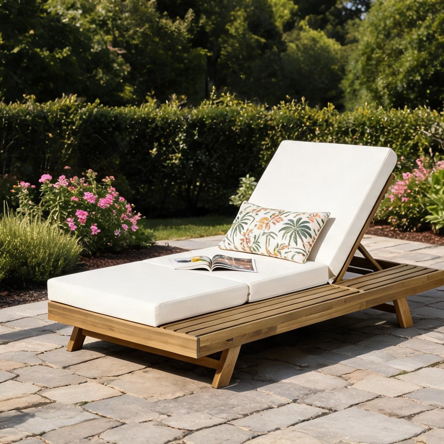 SunJet Rich Brown Acacia Wood Outdoor Chaise Lounge Set with Cream ...
