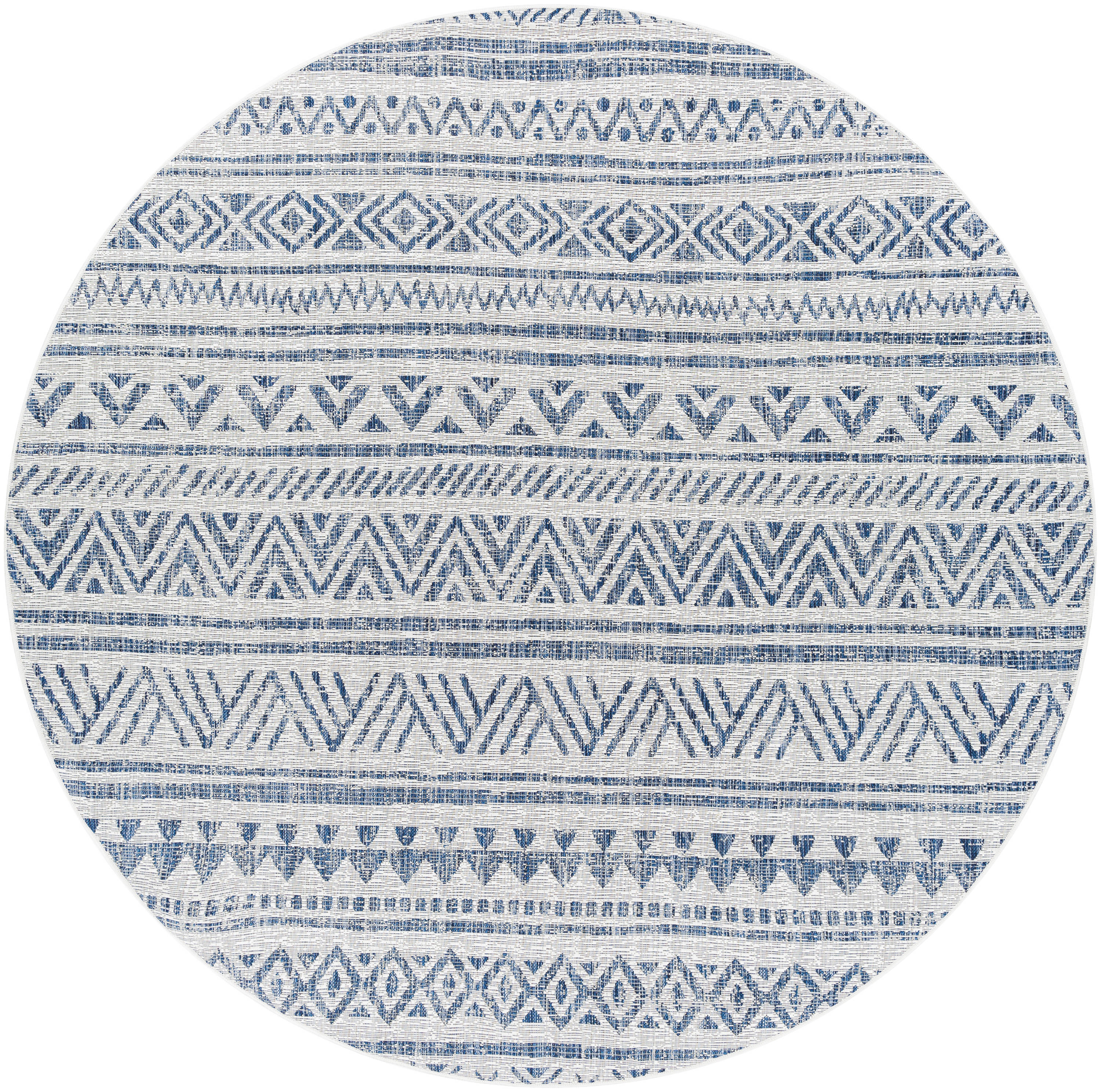 Livabliss EAG2335-710RD Eagean 8 x 8 (ft) Polypropylene Navy Round Indoor/Outdoor Chevron Global Area rug