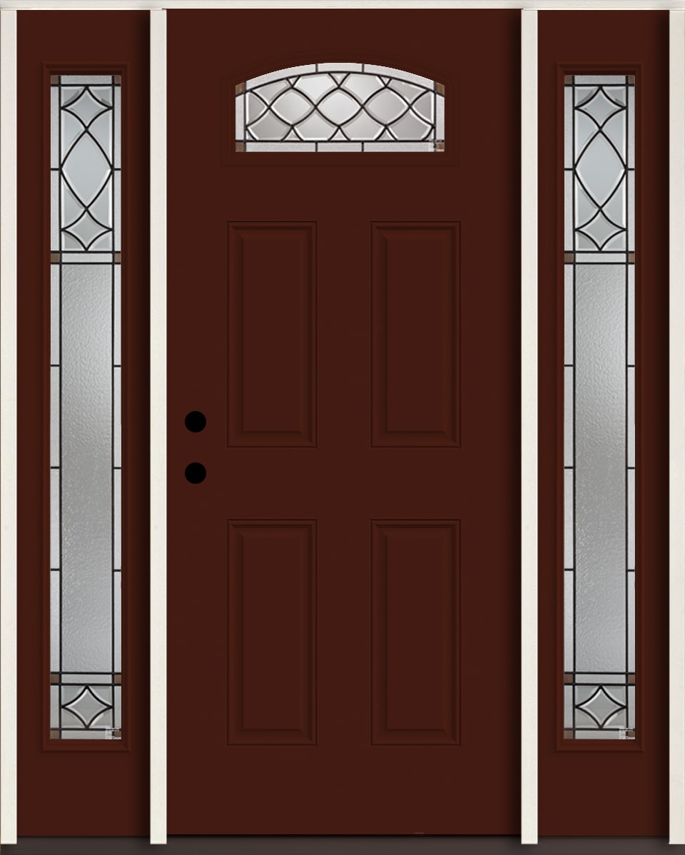RELIABILT LO964111 Sheldon 60-in x 80-in x 4-5/8-in Fiberglass 1/4 lite Right-hand inswing Currant Paint Painted Prehung Front Door with Sidelights Insulating core