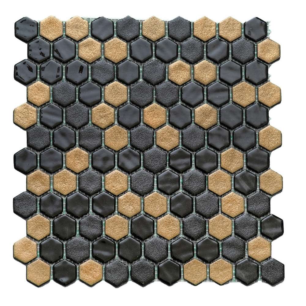 The Tile Life GHEXX0101BG Eterna Hex Black and Gold 1-in x 1-in Multi-finish Glass Hexagon Mosaic Floor and Wall Tile (0.95-sq. ft/ Piece)