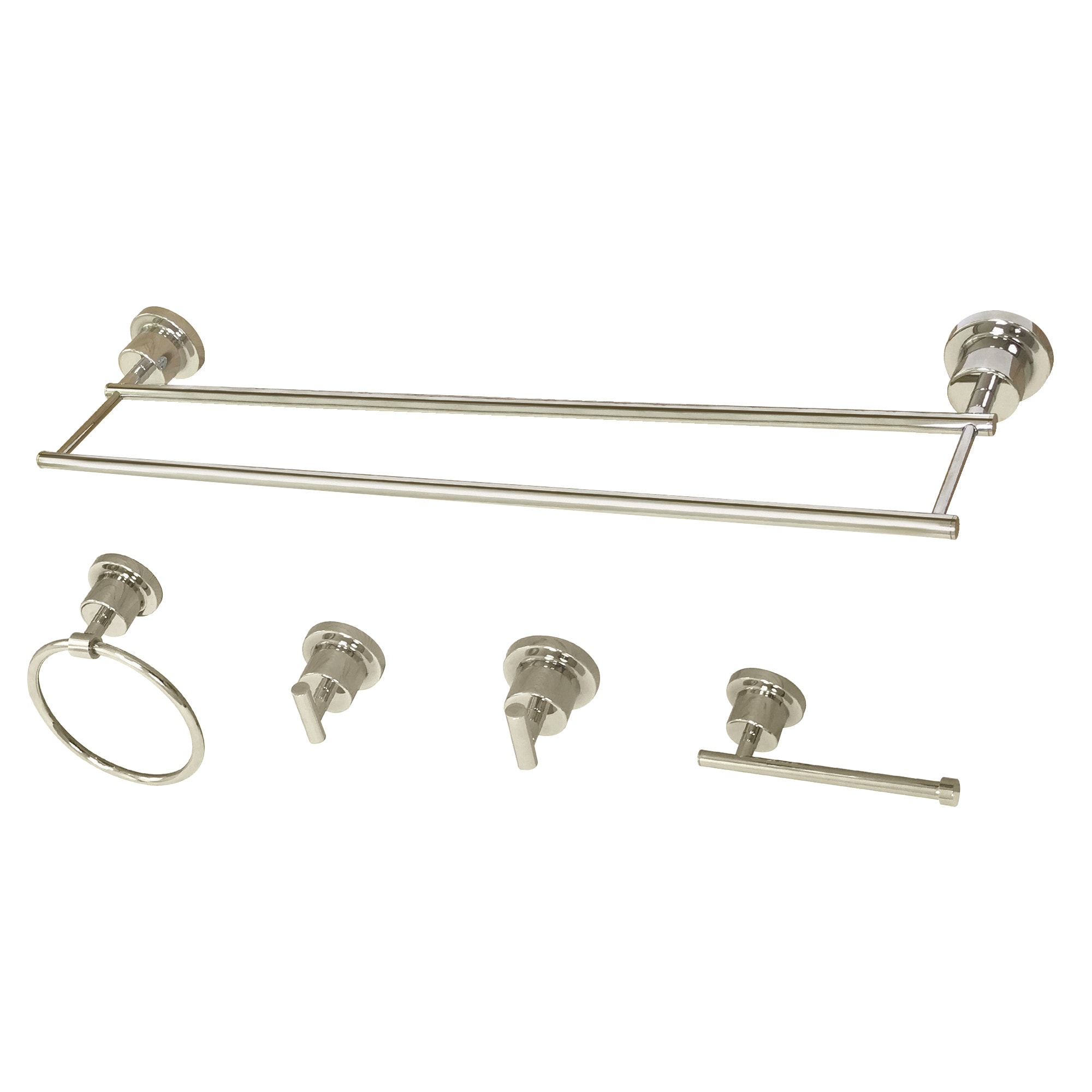 Kingston Brass WLBAH8213304786 5 -Piece Concord Polished Nickel Decorative Bathroom Hardware Set Towel Bar, Toilet Paper Holder, Towel Ring ,Robe Hook Included
