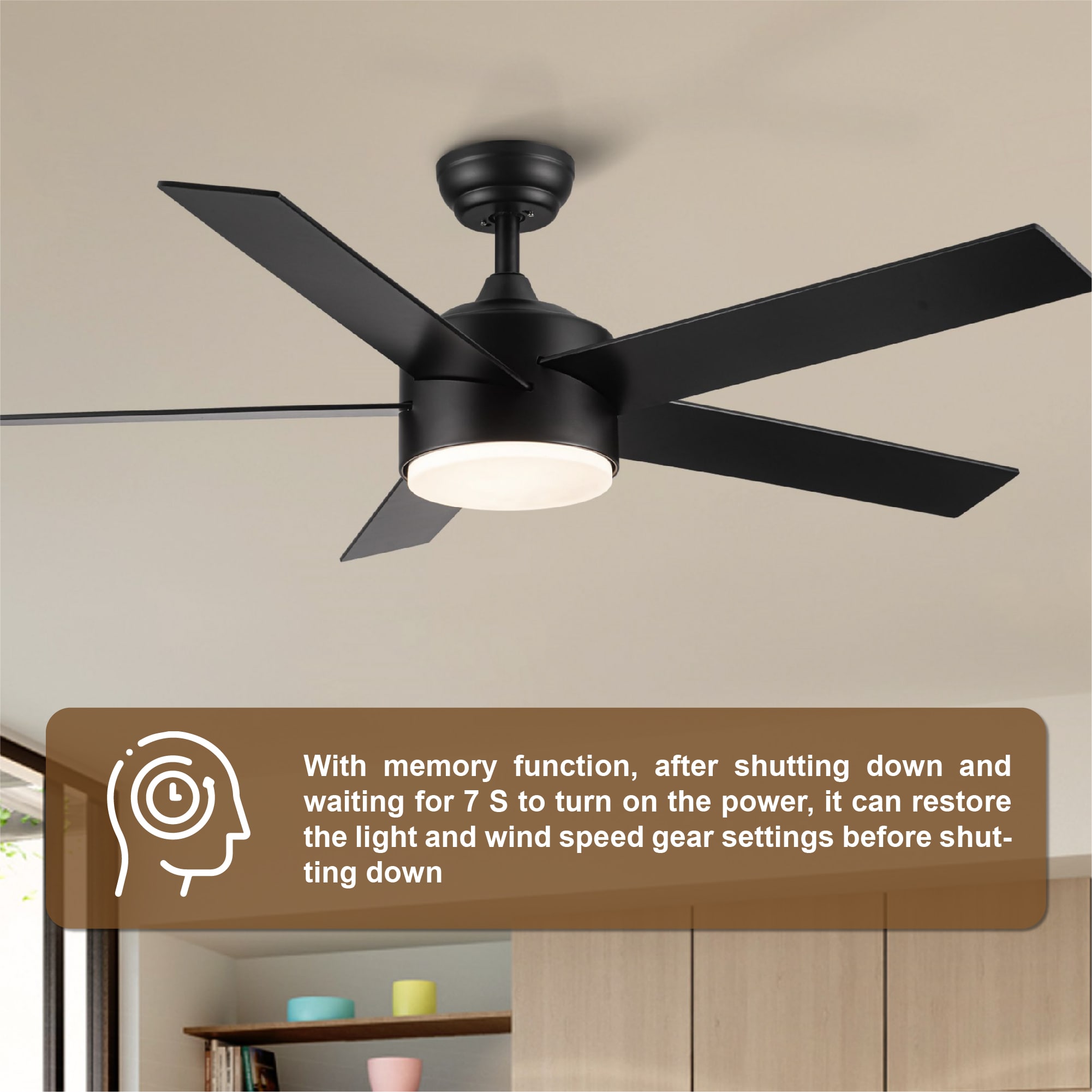 WELLFOR Dimmable Multi-Speed LED Ceiling Fan 52-in Black Color-changing LED  Indoor/Outdoor Ceiling Fan with Light Remote (5-Blade) in the Ceiling Fans  department at