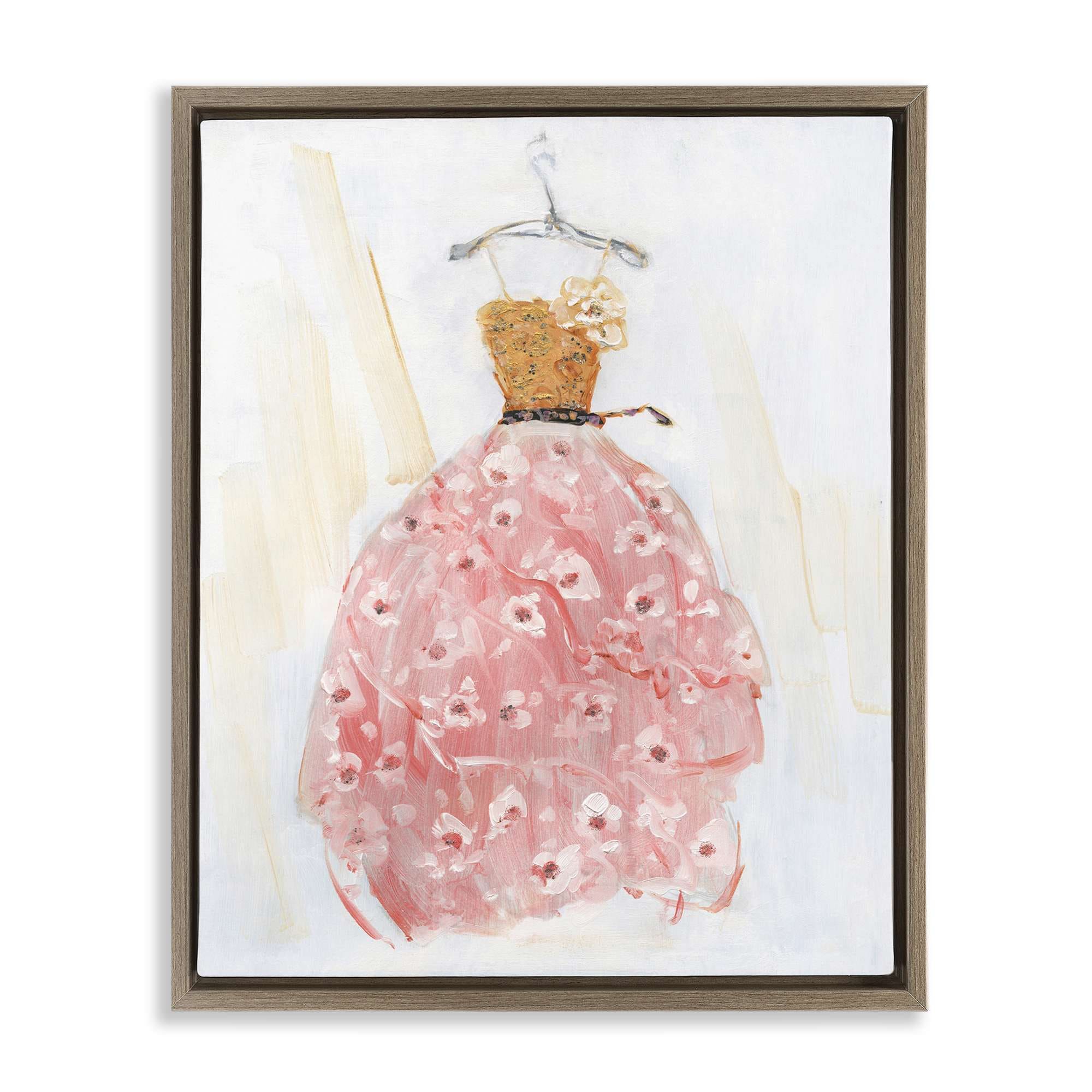 Stupell Industries BT-978-FFE-24X30 Elegant and Sophisticated Pink Gown Brown Framed Floater Canvas Wall Art By Sally Swatland 25 x 31