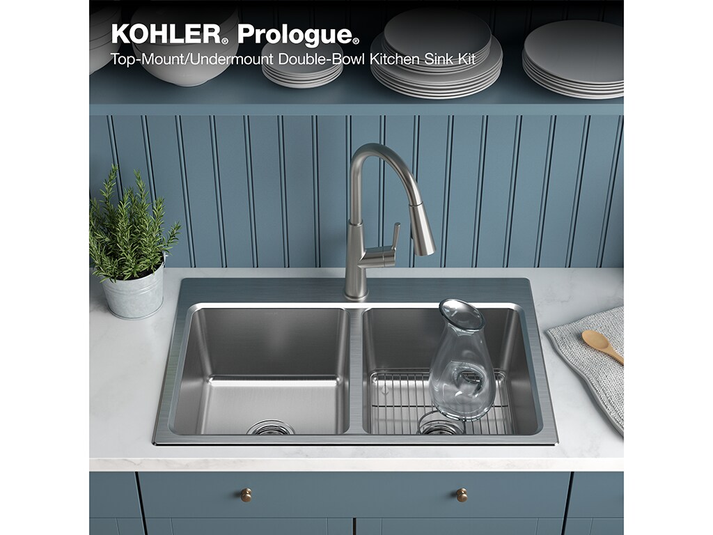 Kohler Prologue Dual Mount 33 In X 22 In Stainless Steel Double Equal