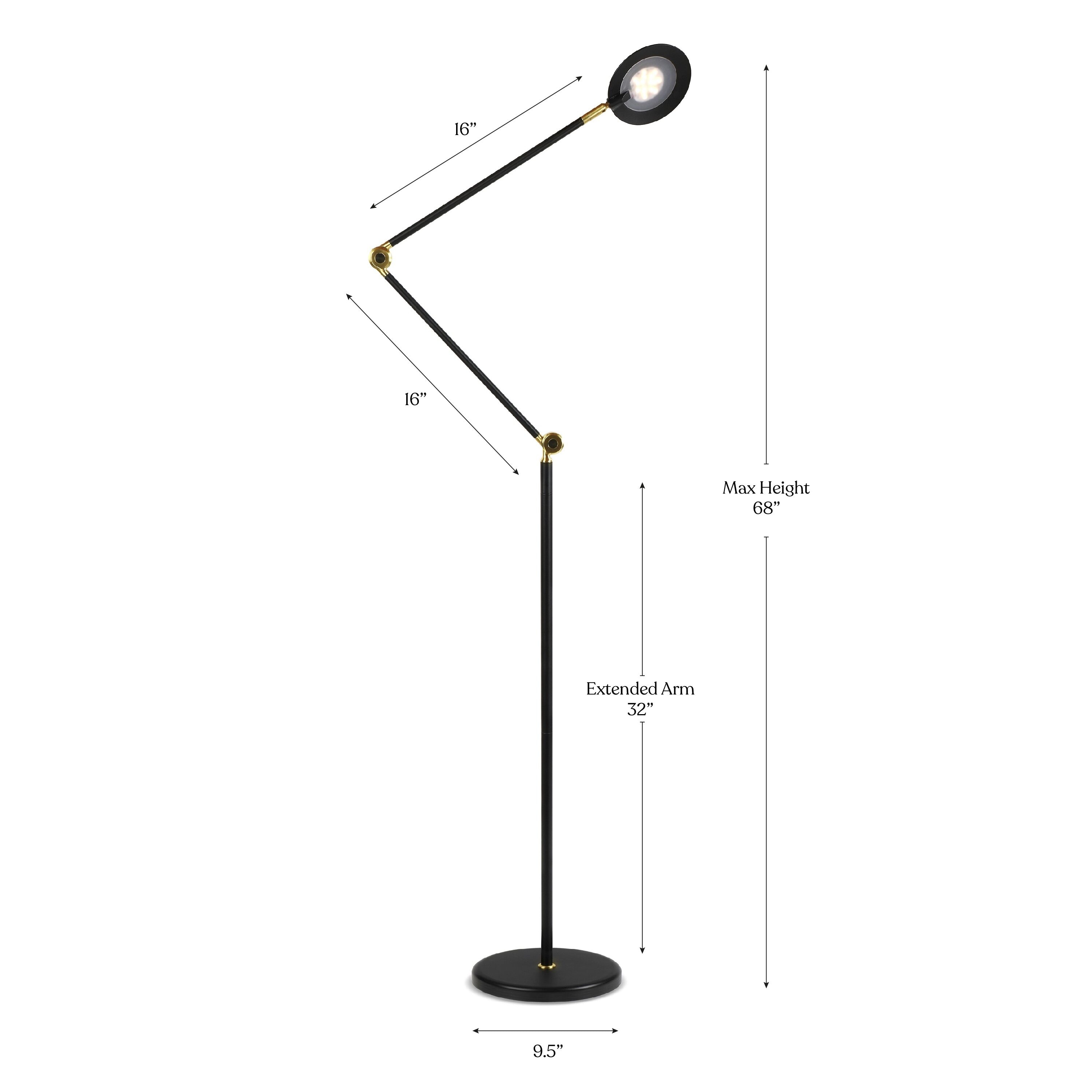 Sage 68" Matte Black Adjustable LED Arc Floor Lamp with 3-Way Touch