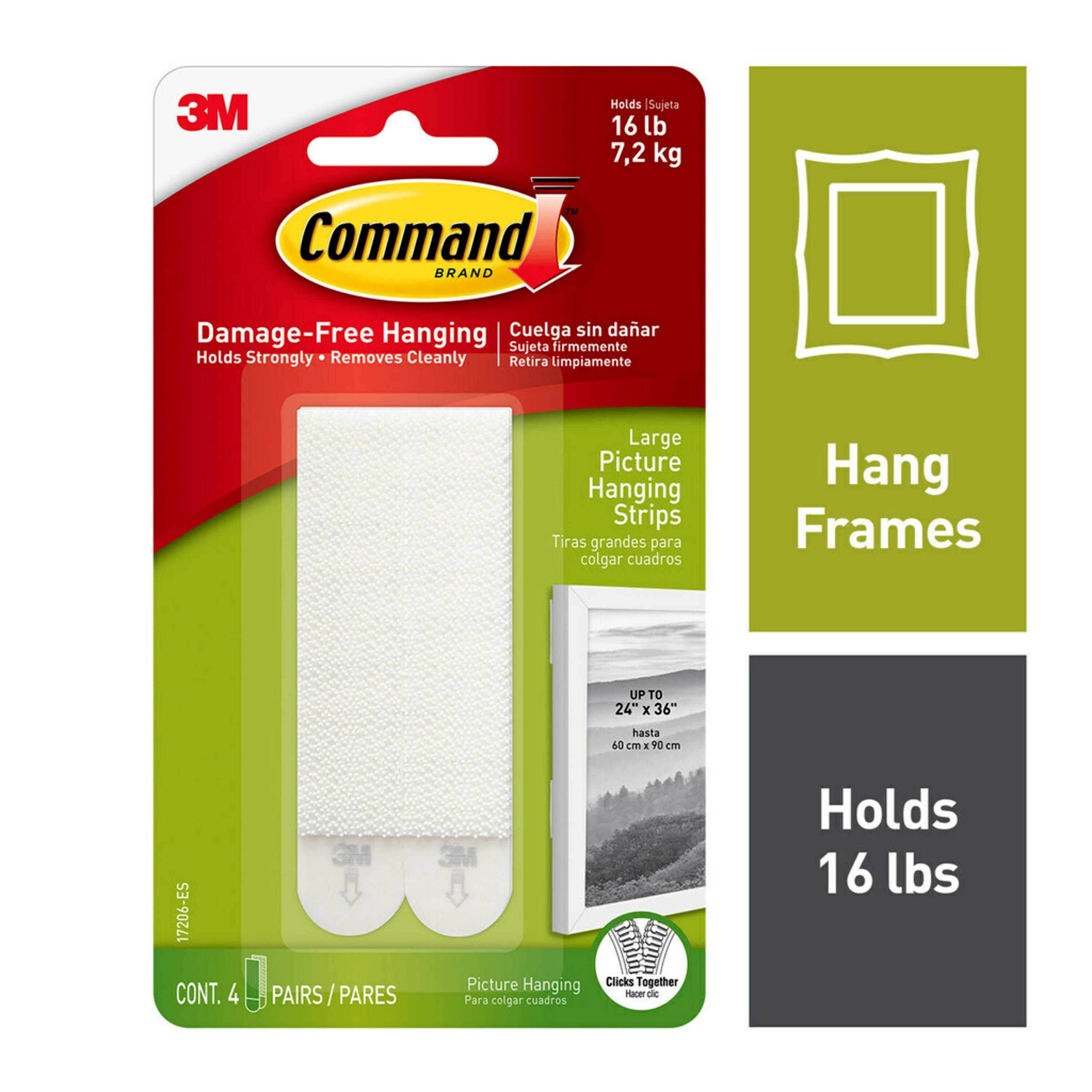 Command Wire Back Picture Hanger, White, Water Resistant, Large, 1 Hanger,  2 Strips Per Pa
