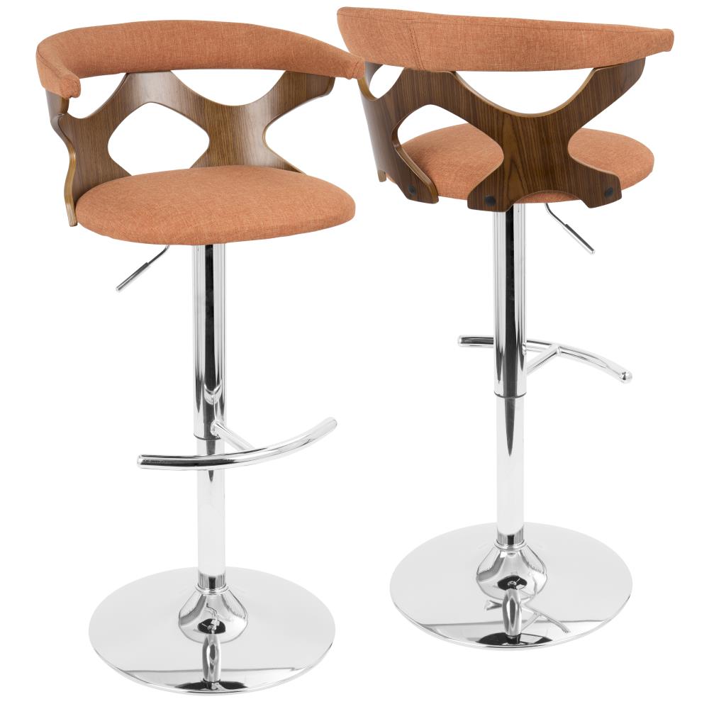 LumiSource BS-GARD WL+O Gardenia Walnut, Orange 42.25-in H Tall Upholstered Swivel Metal Bar Stool