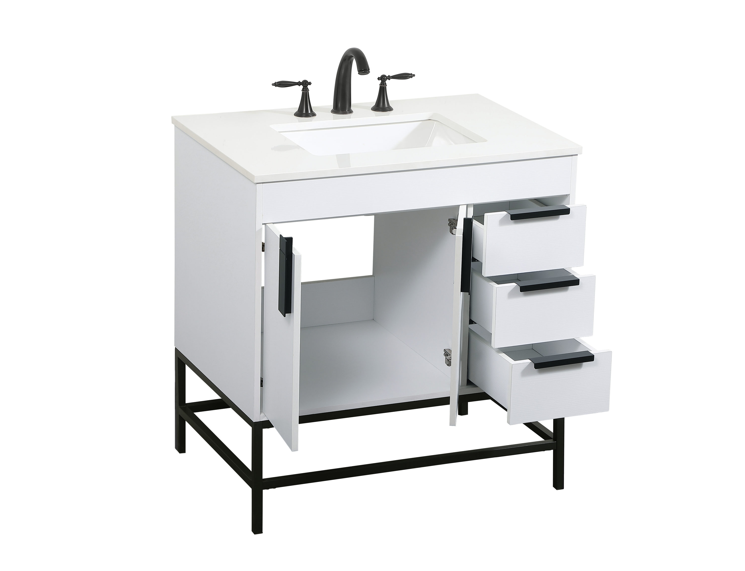 Eugene 32" White MDF Bathroom Vanity with Quartz Top