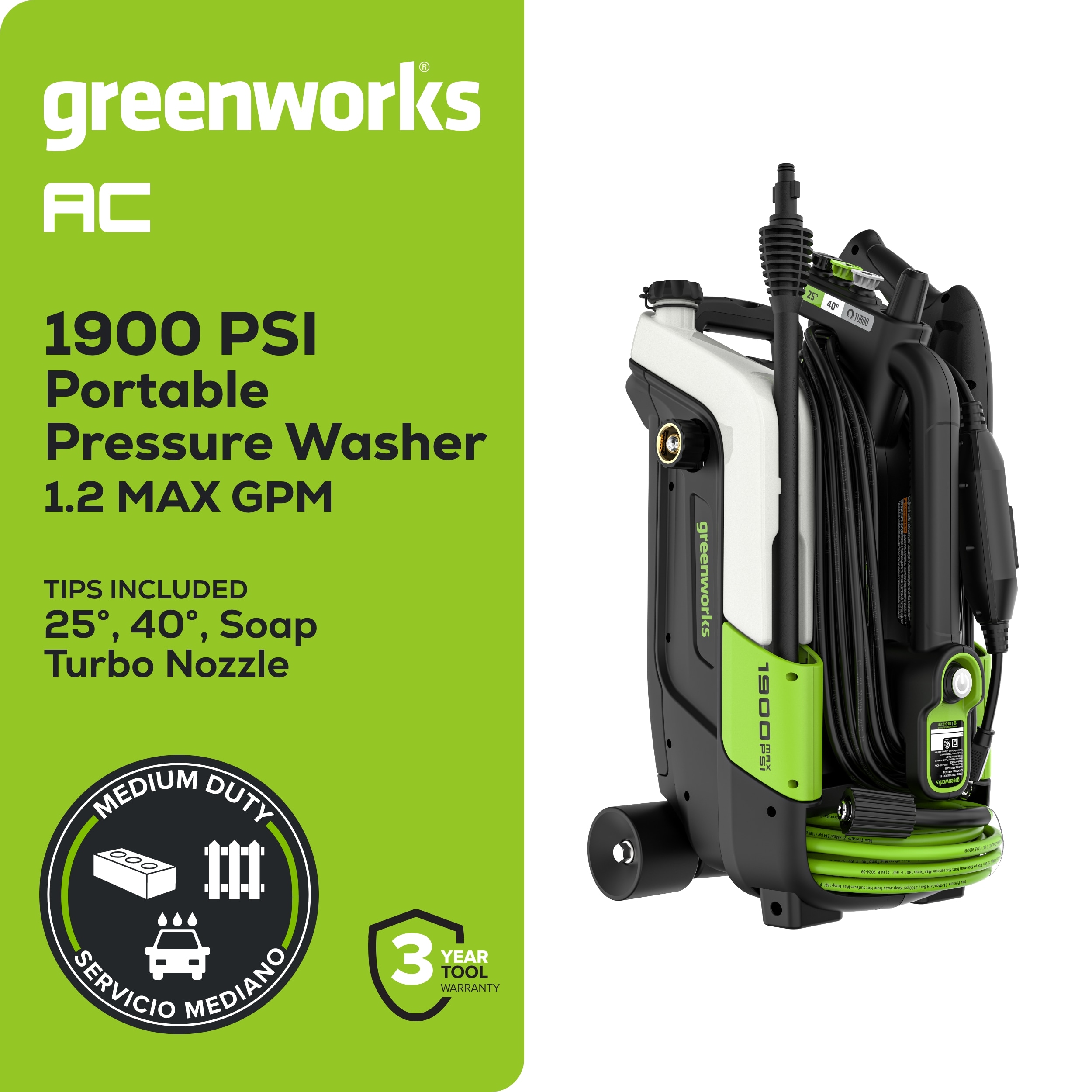 Greenworks 1900-PSI 1.2-GPM Cold Water Electric Pressure washer