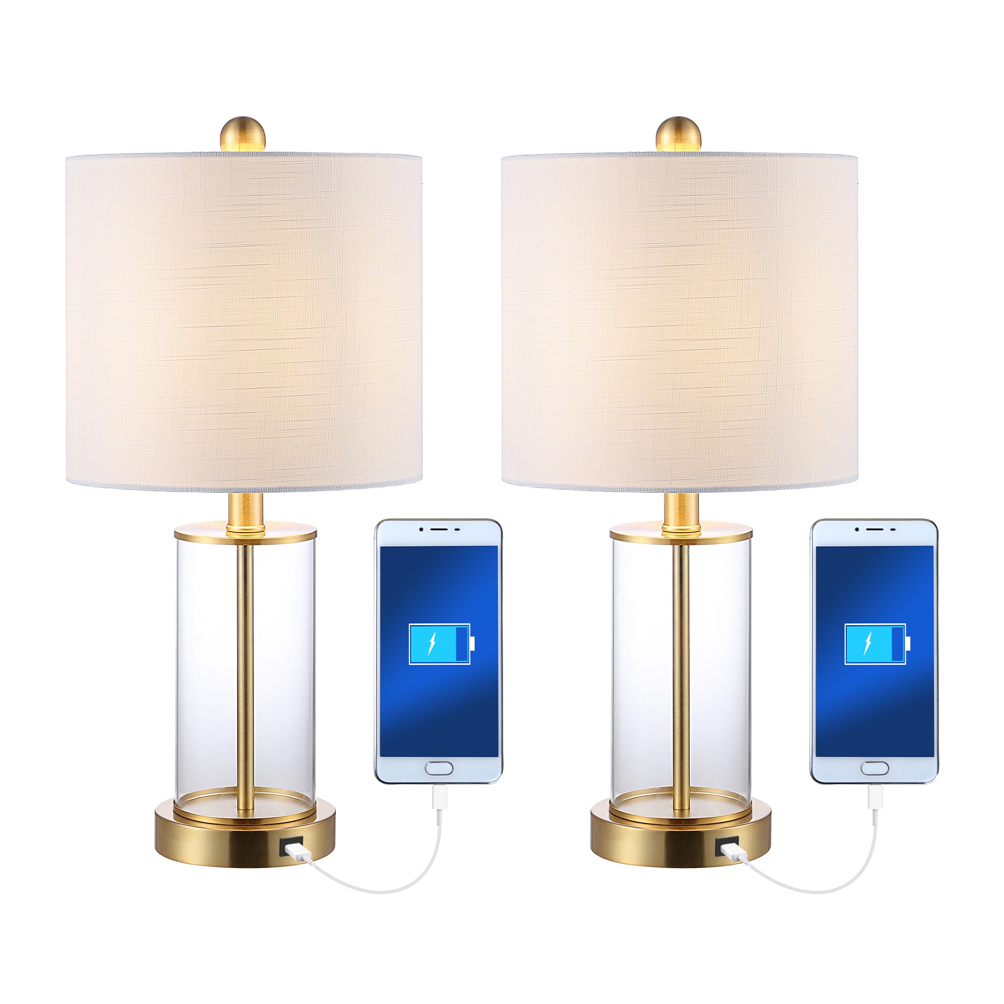 JONATHAN  Y Glam Brass Gold/Clear Rotary Socket Table Lamp with Linen Shade