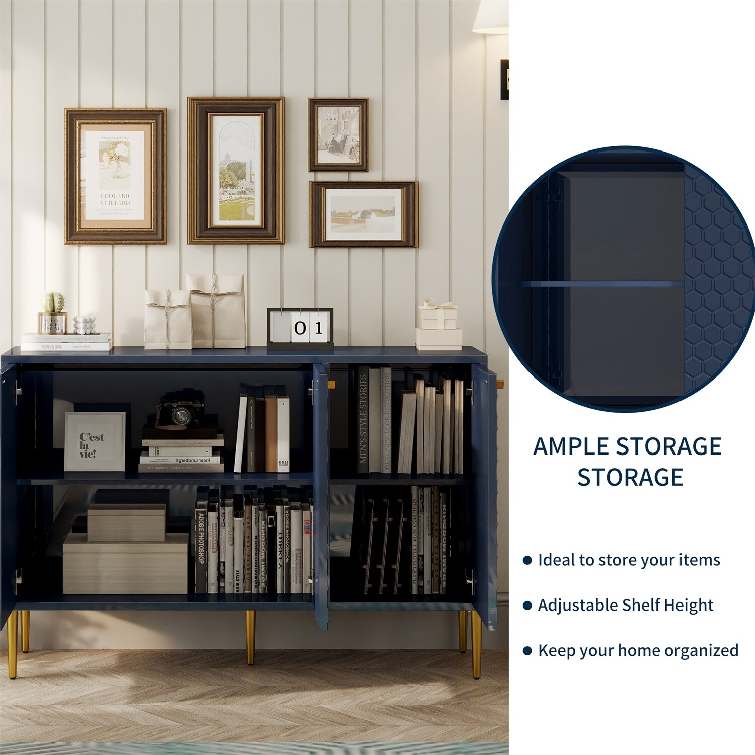 Blue Honeycomb Pattern MDF Office Cabinet with Adjustable Shelving