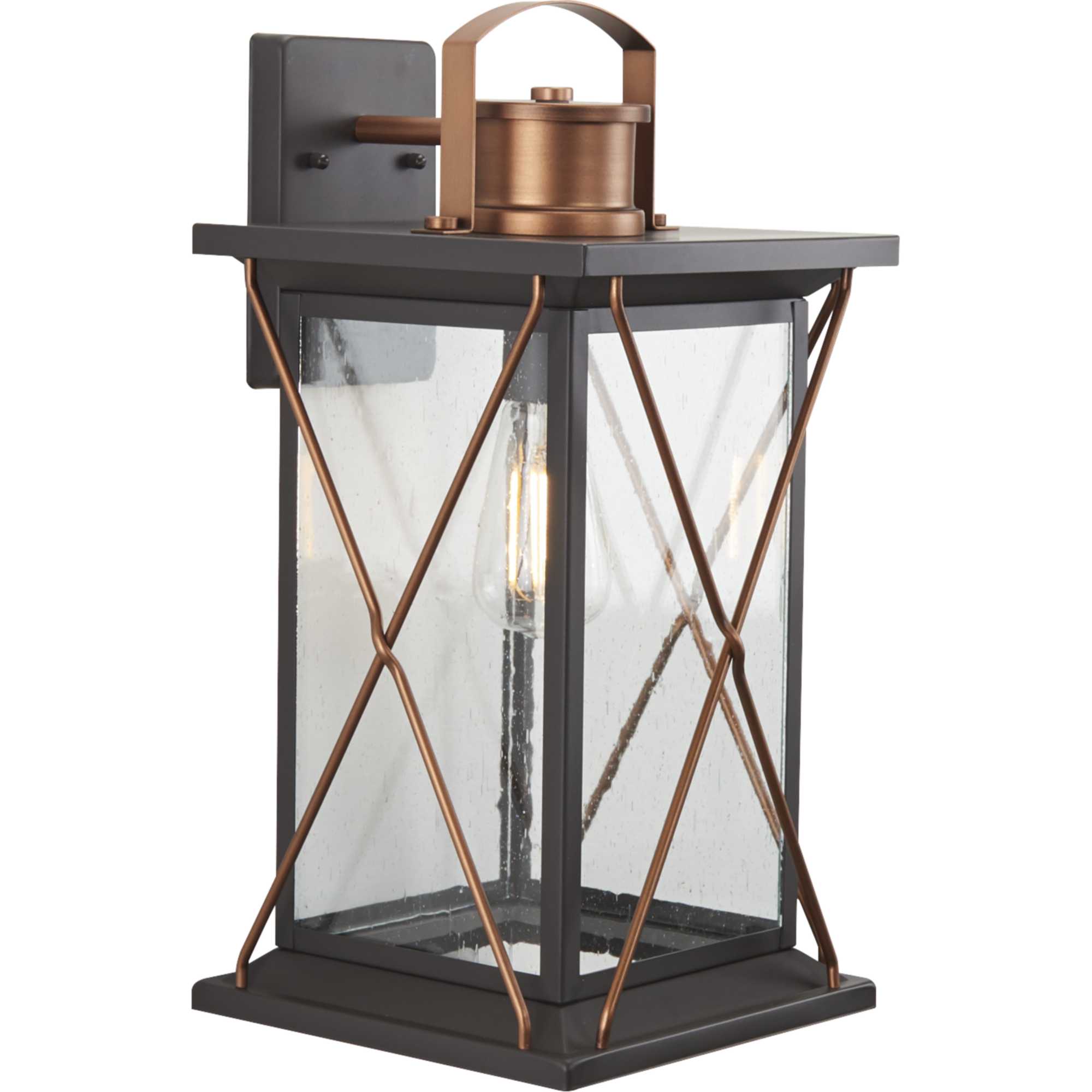 Antique Bronze Farmhouse Lantern with Clear Seeded Glass - 9.12" x 19"