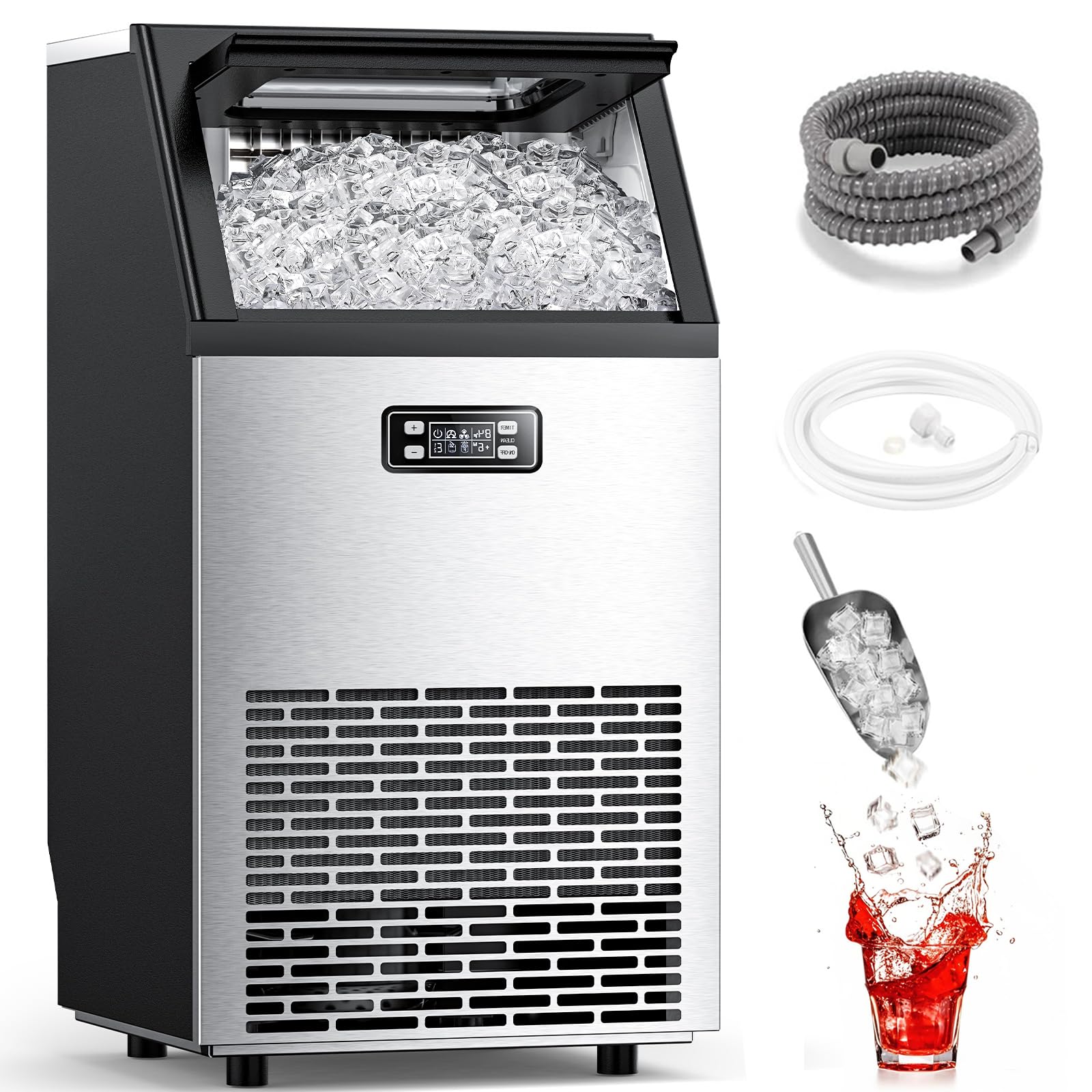 COWSAR Z5845AS 33-lb Ice Storage 100-lb Ice Per day Freestanding or built-in Cubed Ice Maker ( Stainless Steel with Scoop )