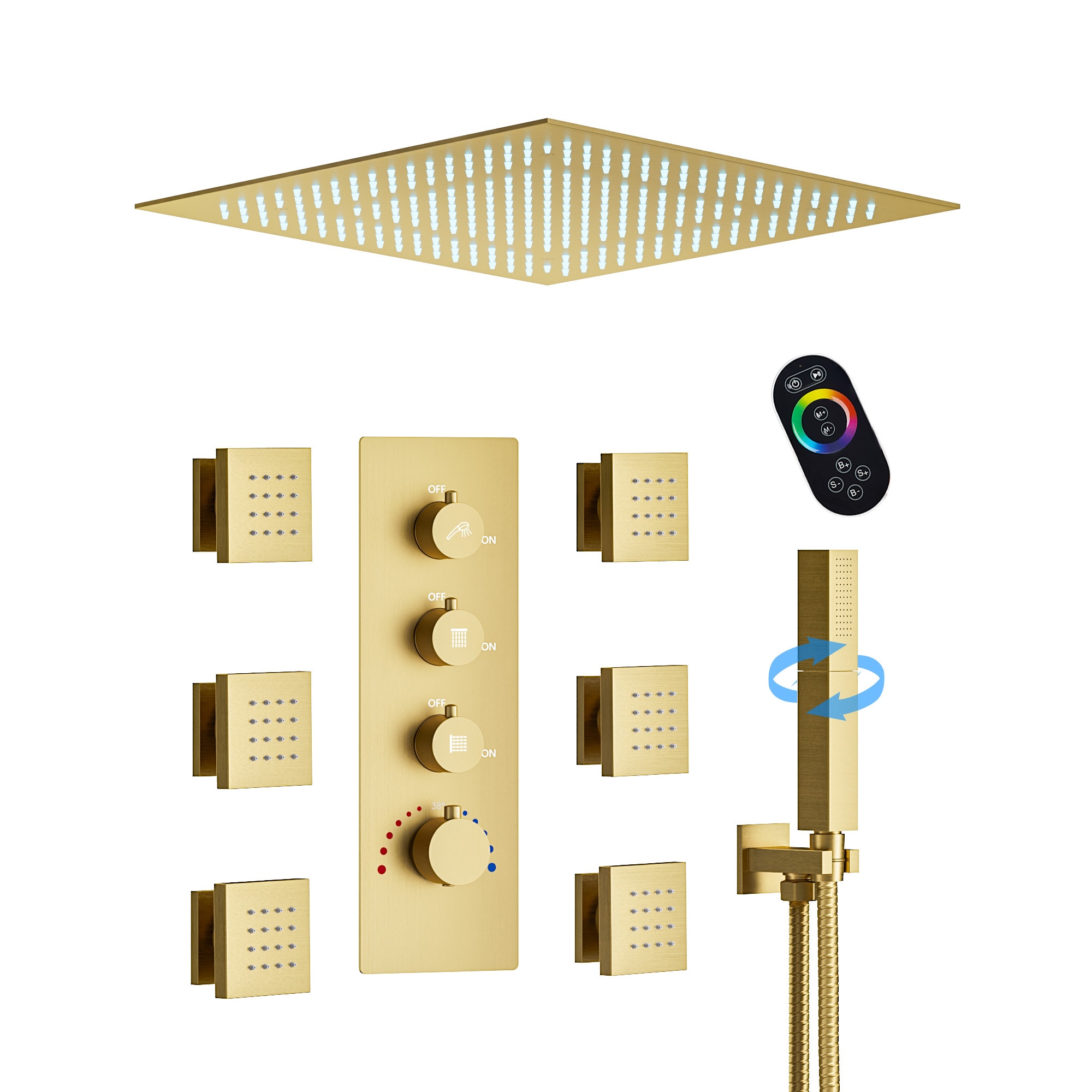 YAWWALK -  Multi Mode 64 Color LED Flush Ceiling Mount Fixed and Handheld Dual Shower Head with 6...