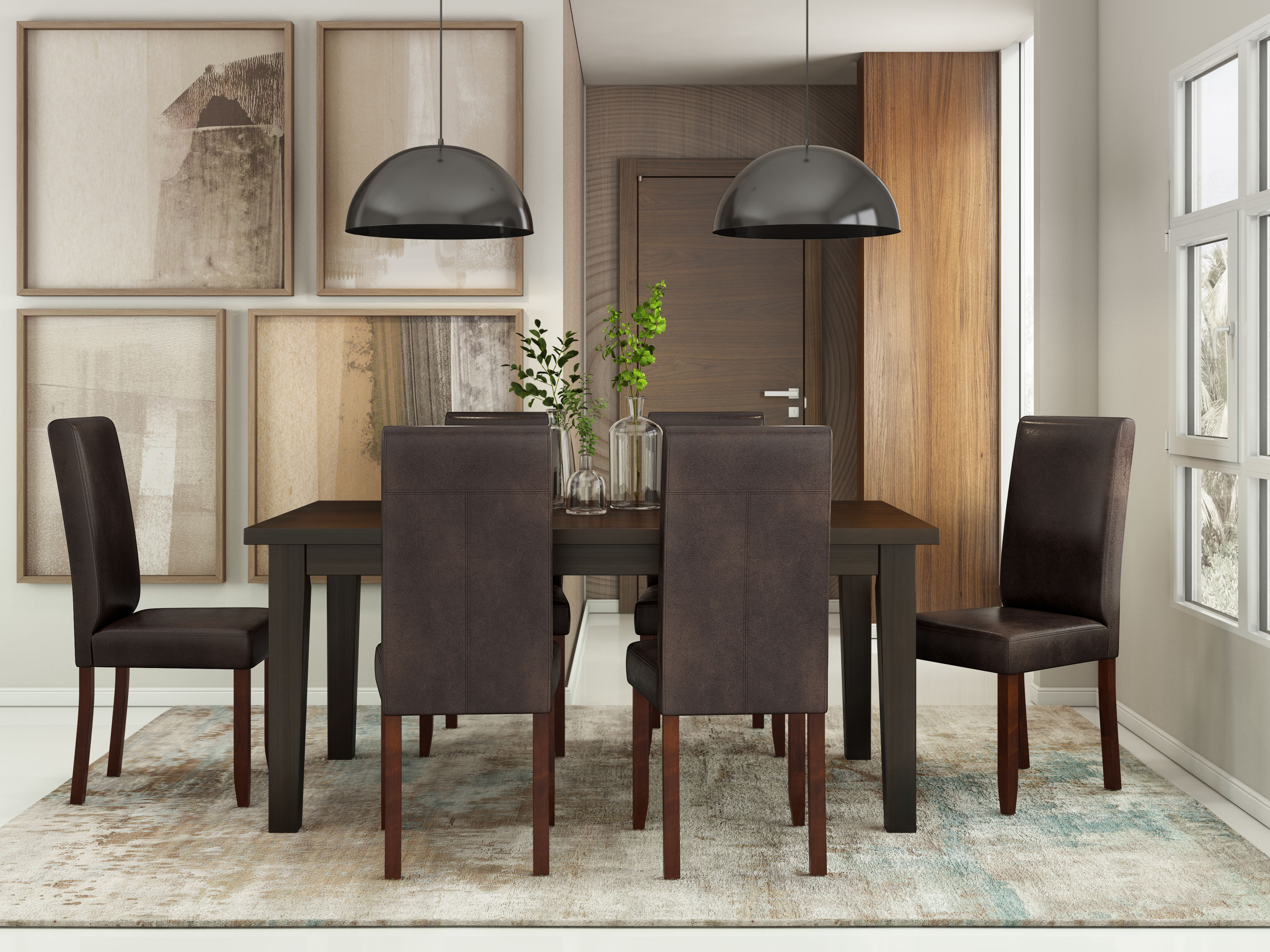 Distressed Brown Faux Leather Parsons Dining Chairs, Set of 2