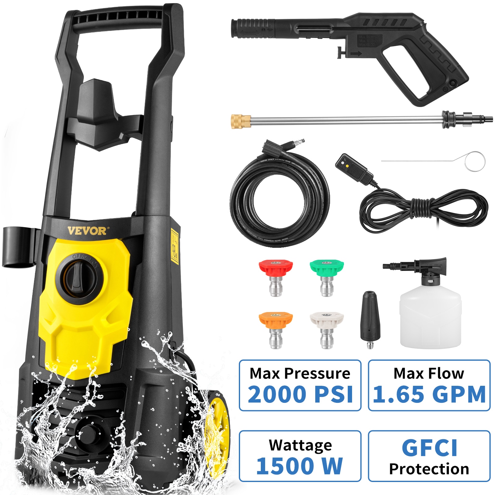 VEVOR Electric Power Washer 2000 PSI 1.65-GPM- Gallons Cold Water
