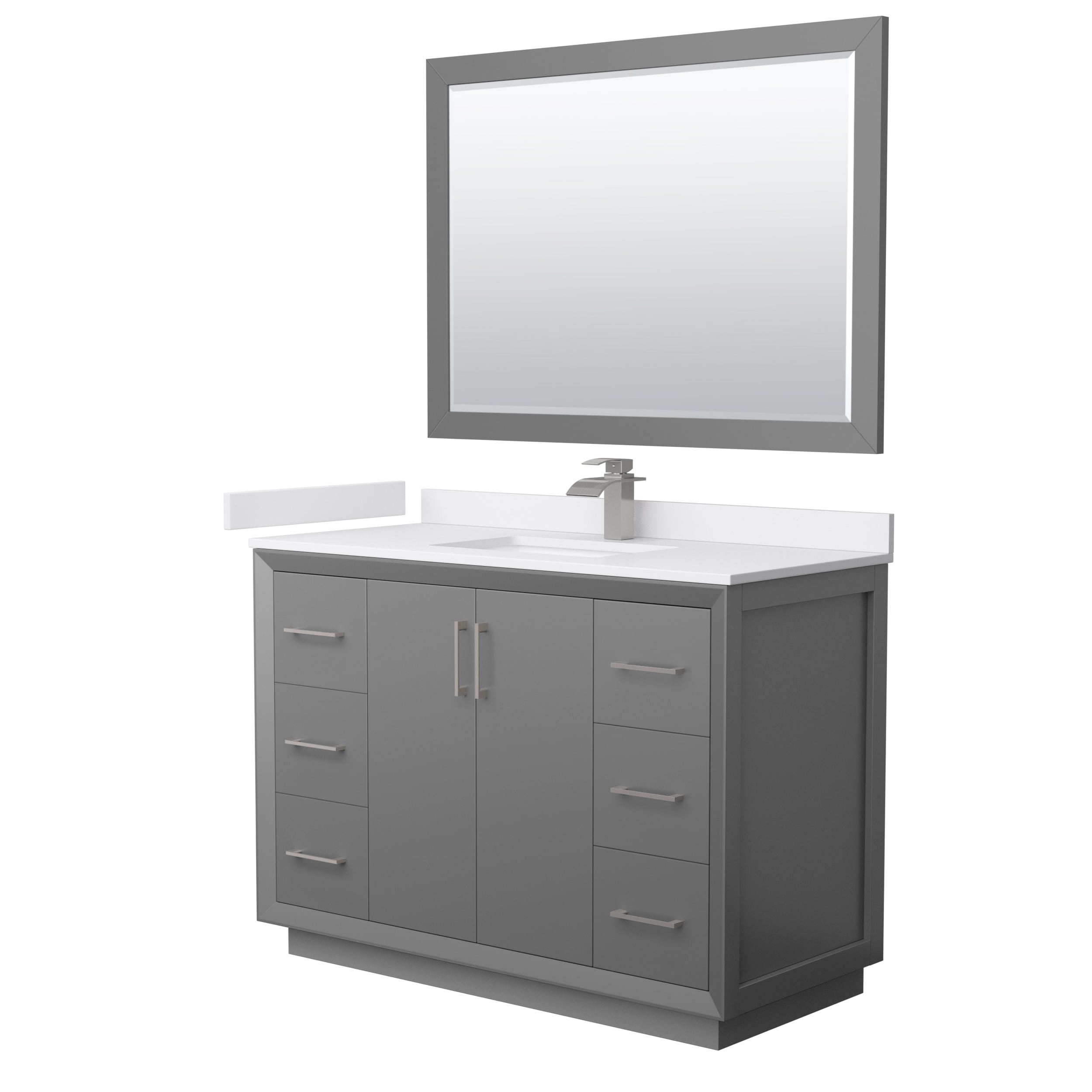 Wyndham Collection WCF414148SKGWCUNSM46 Strada 48-in Dark Gray with Brushed Nickel Trim Undermount Single sink Bathroom Vanity with White cultured marble Cultured marble Top (Mirror Included)