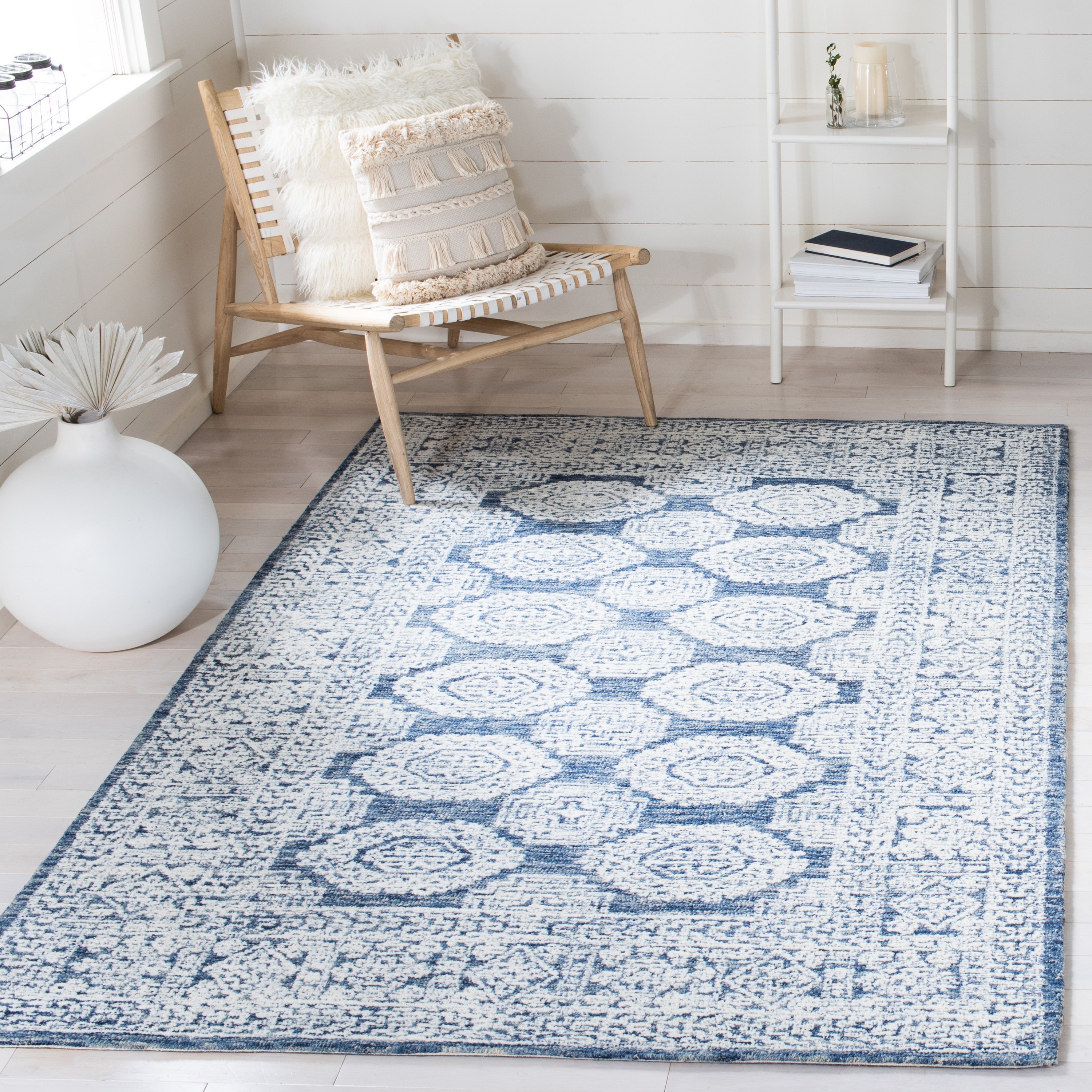 Safavieh MET803M-3 Metro Gerrie 3 x 5 (ft) Tufted Wool Natural/Blue Rectangular Indoor Abstract French Country Throw rug