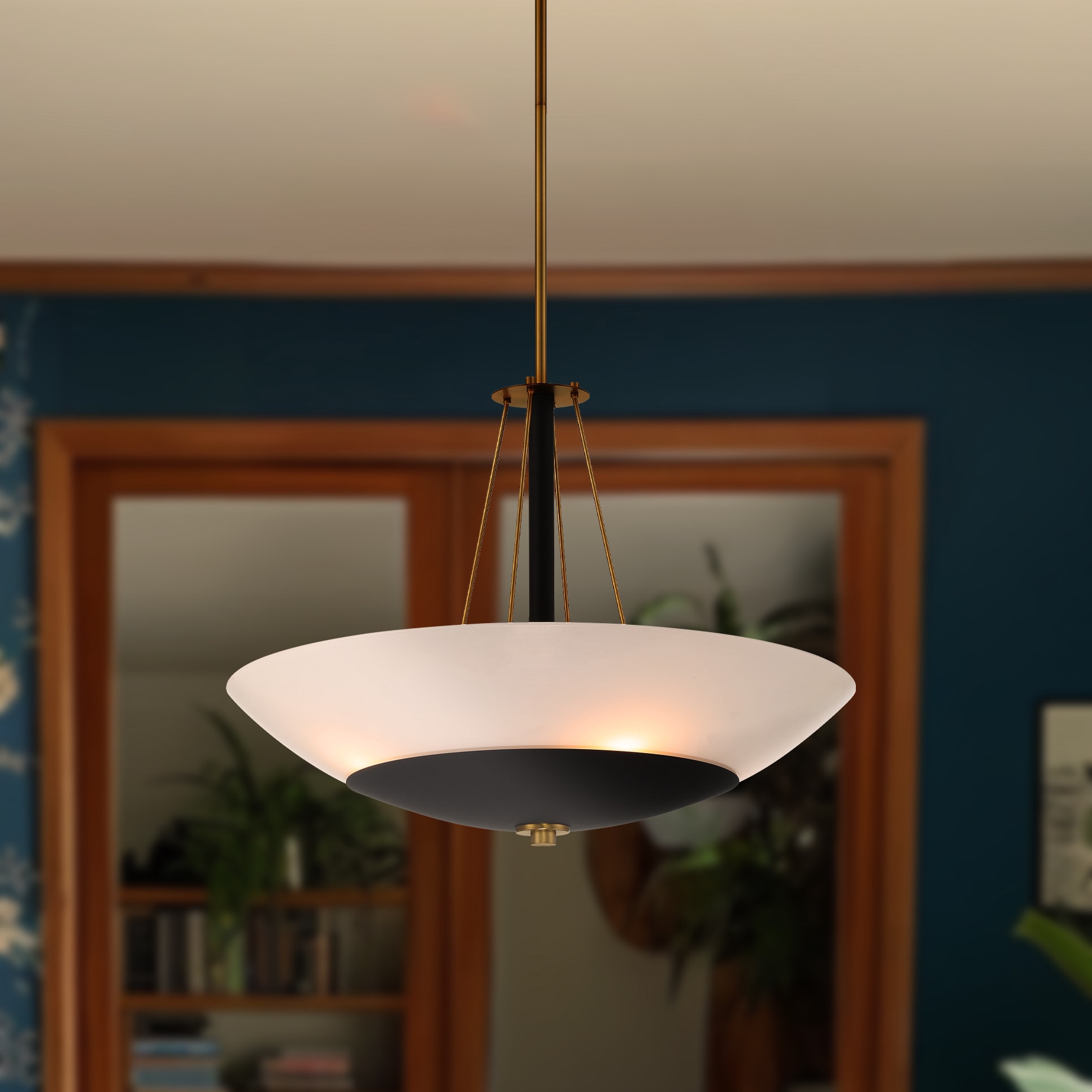 Minka Lavery 1704-781 BAX 4 -Light Sand Black and Soft Brass Modern/contemporary White glass Bowl Medium Hanging Pendant light