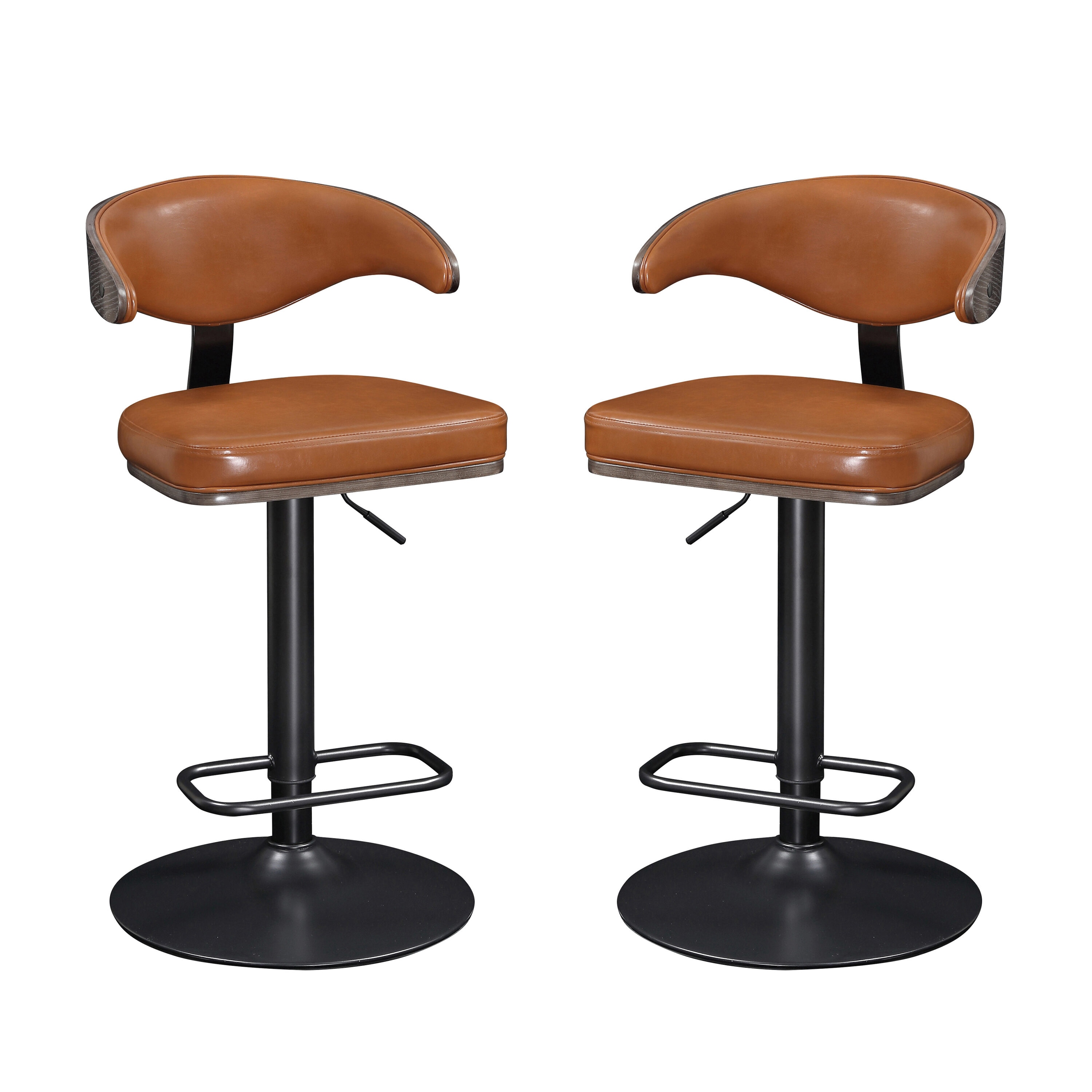 Art Leon BS019-1-BR-PU Brown 24.8-in H Counter height (24-in to 27-in) Square Seat Upholstered Swivel Metal Back Bar Stool Back