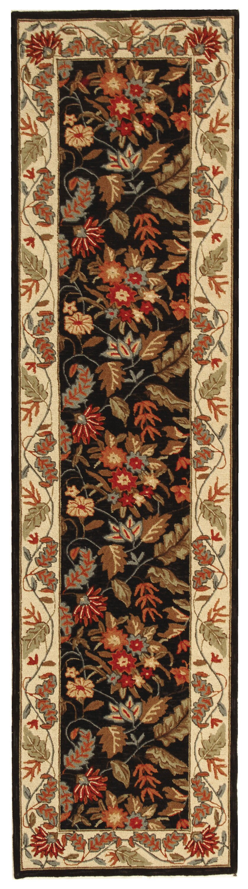 Safavieh HK141B-212 Chelsea Spring 2 x 12 (ft) Tufted Wool Black Rectangular Indoor Floral/Botanical Farmhouse/Cottage Runner rug