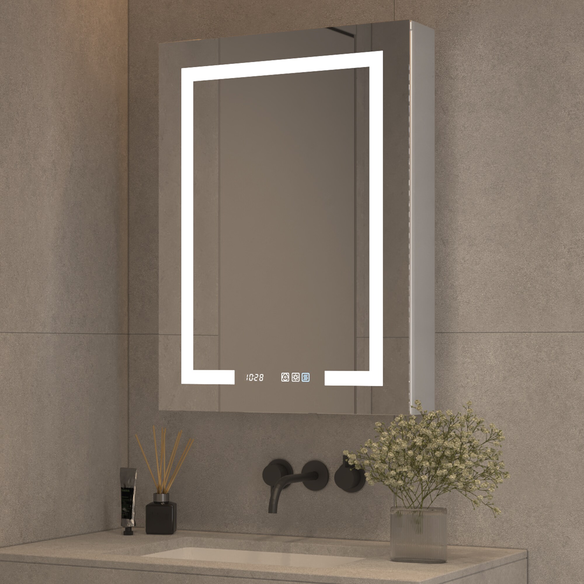 ExBrite 36'' x 32'' LED Lighted Mirror Black Medicine Cabinet with Shelves for Bathroom Recessed or Surface Mount - 36'' x 32