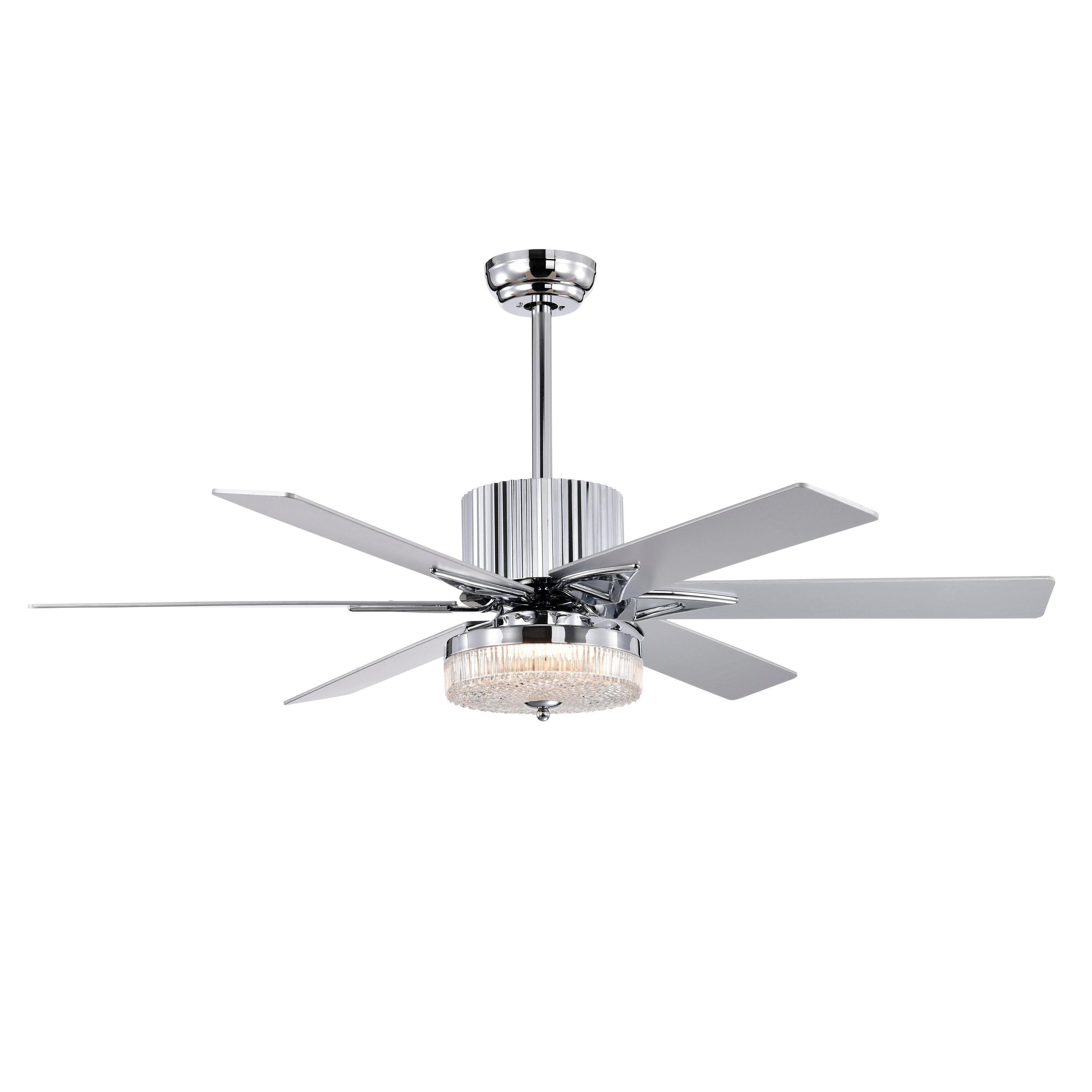 Bayfeve BFHM-62635-CF Adjustable Speed 52-in Integrated LED Outdoor Chrome with Plywood Blades Chandelier Ceiling Fan With Light and Remote ( 6 -Blade )