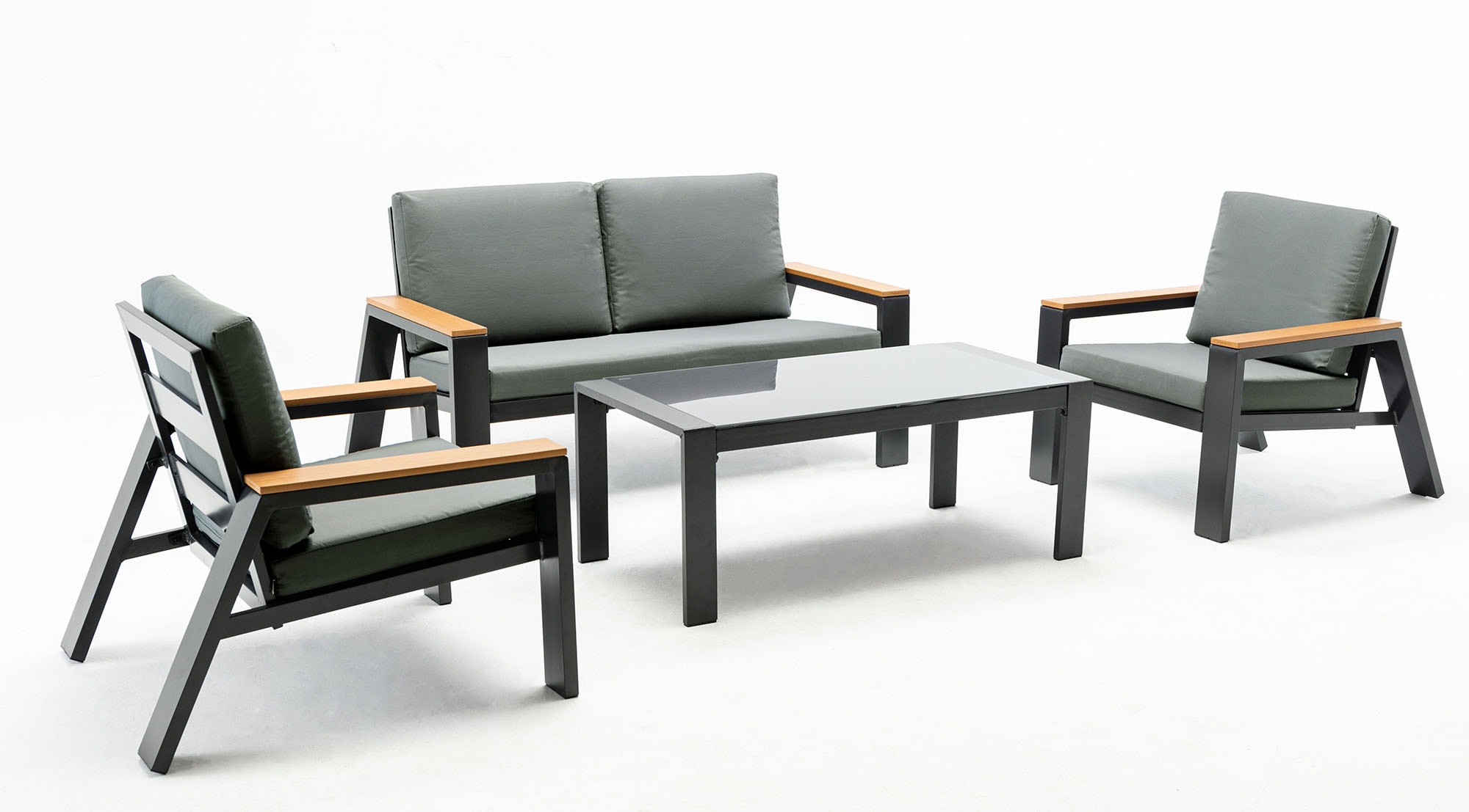 Clihome AL-01BSF-06 4 -Piece Patio Conversation Set with Gray Cushions