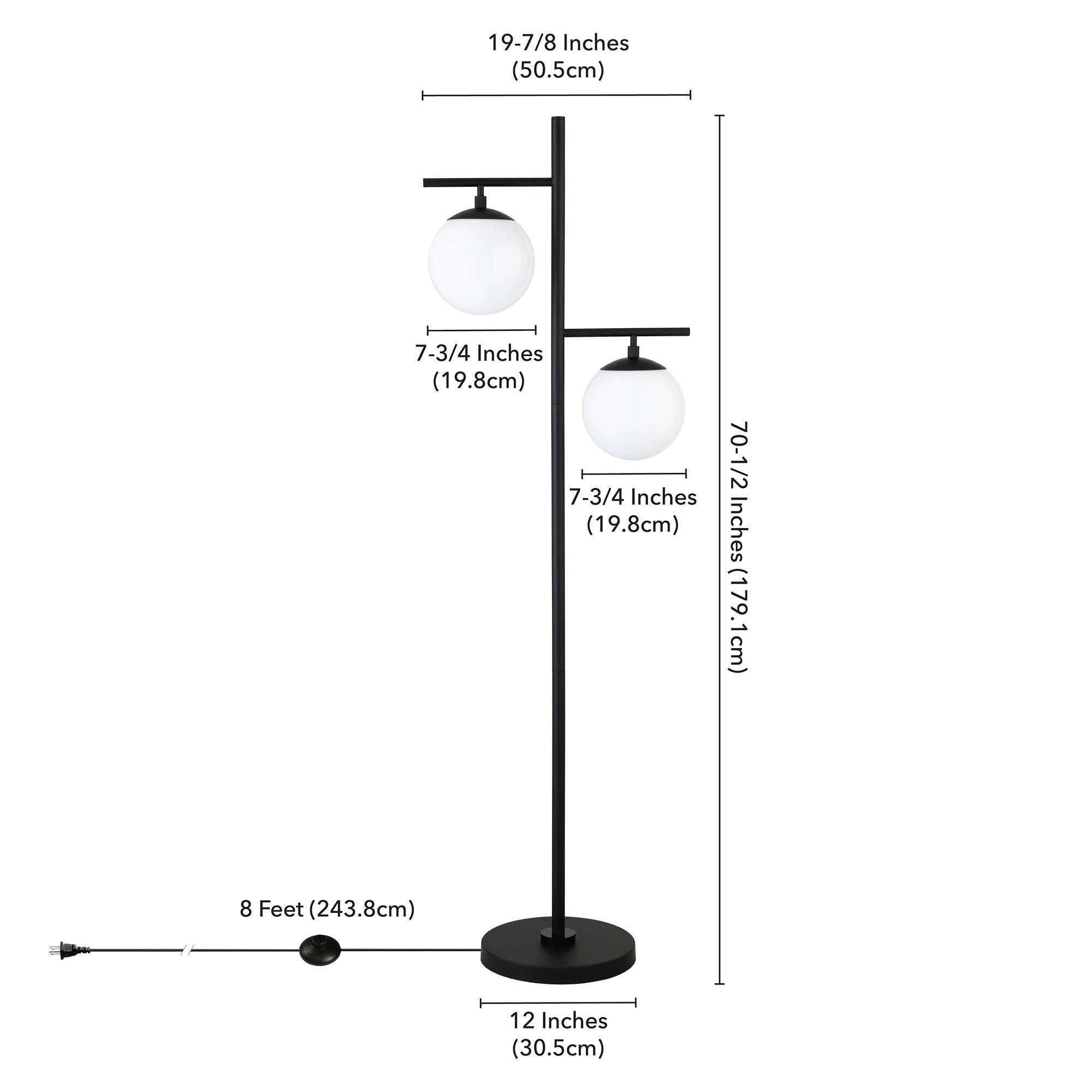 Blackened Bronze Mid-Century Modern Floor Lamp with Milk Glass Shades