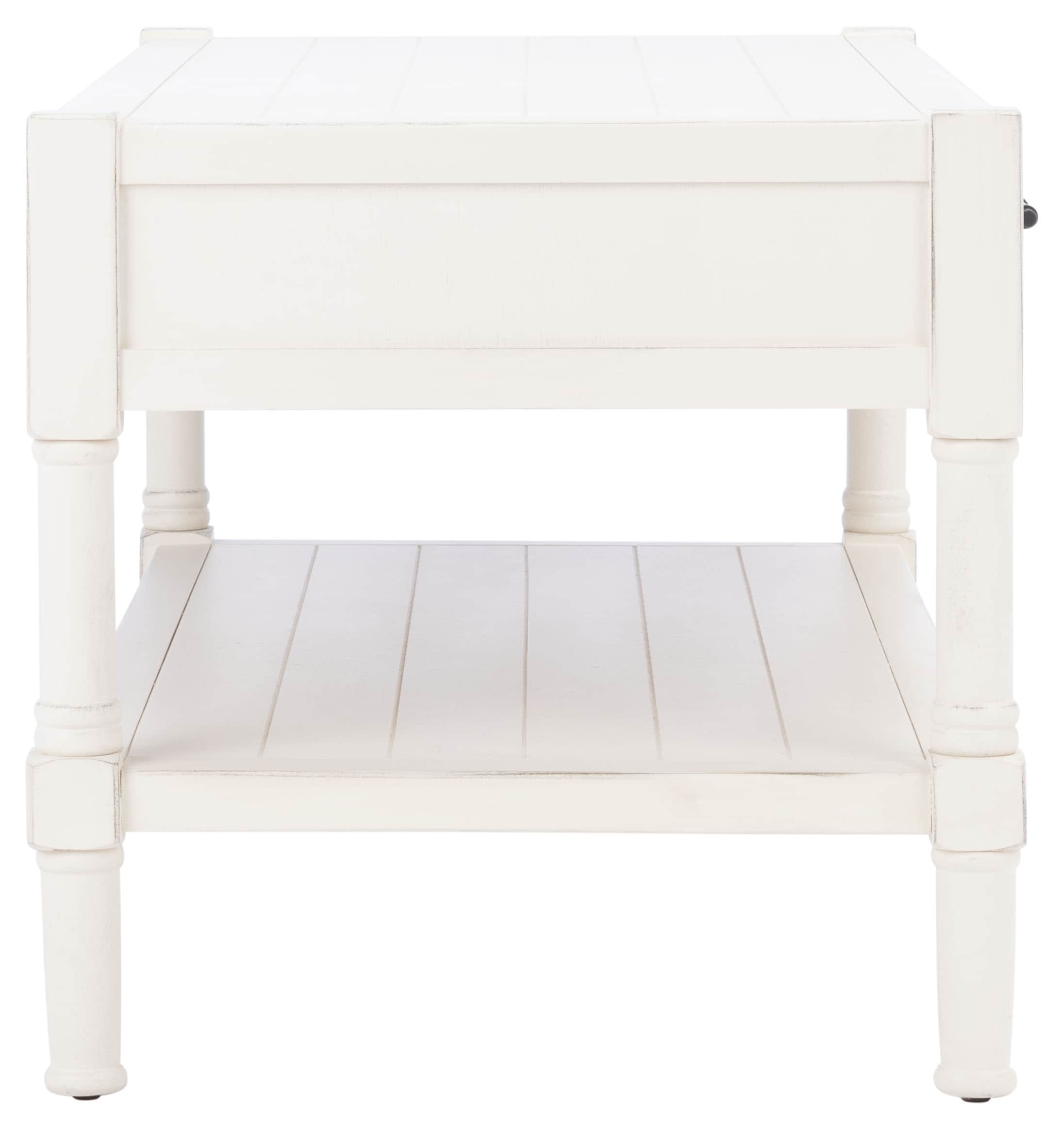 Distressed White Rectangular Wood Coffee Table with Storage
