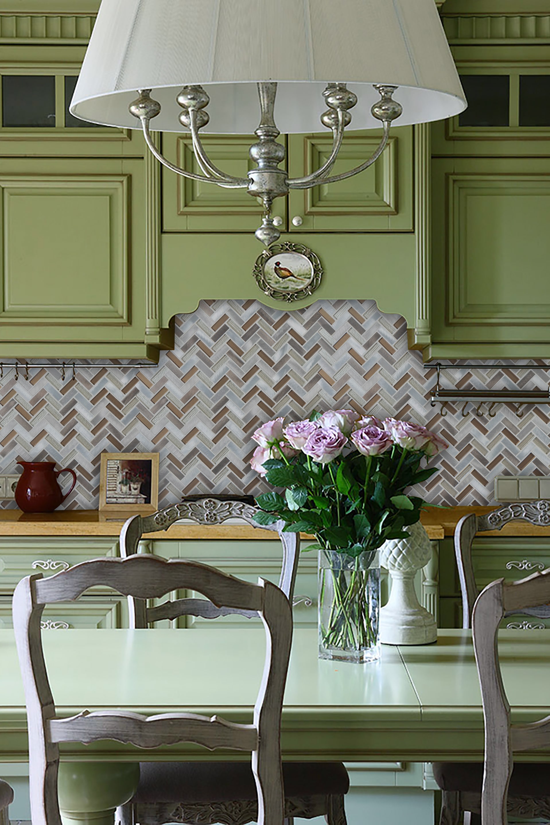 Twilight Series Multicolor Chevron Glass and Metal Mosaic Tile