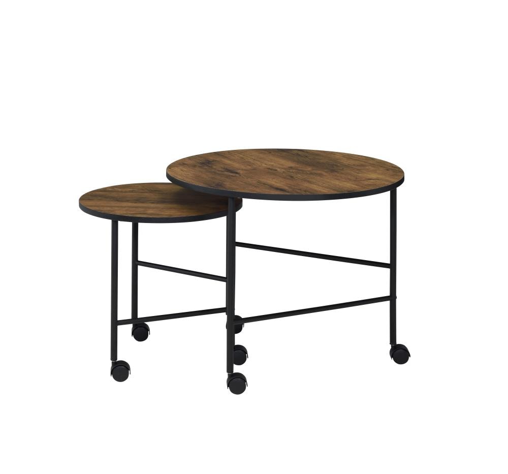 ACME FURNITURE Oblis Industrial Vintage Oak Accent Table Set in