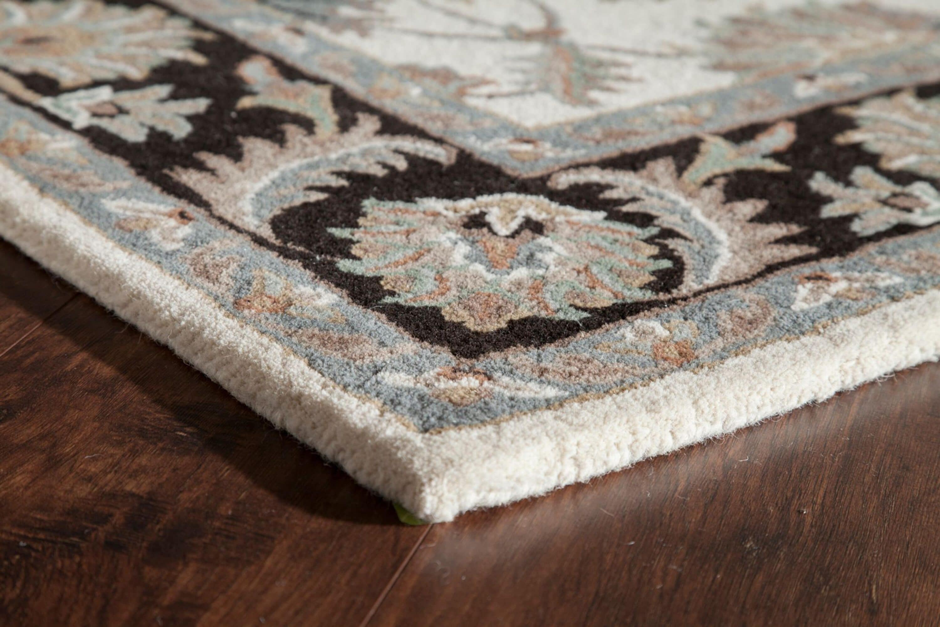 Rugs America Jasmine NDY03 Ivory Charcoal Traditional Ivory Area Rug for Dining Room Rug Neutral Rug Living Room Rug Kitchen, 5'x8'