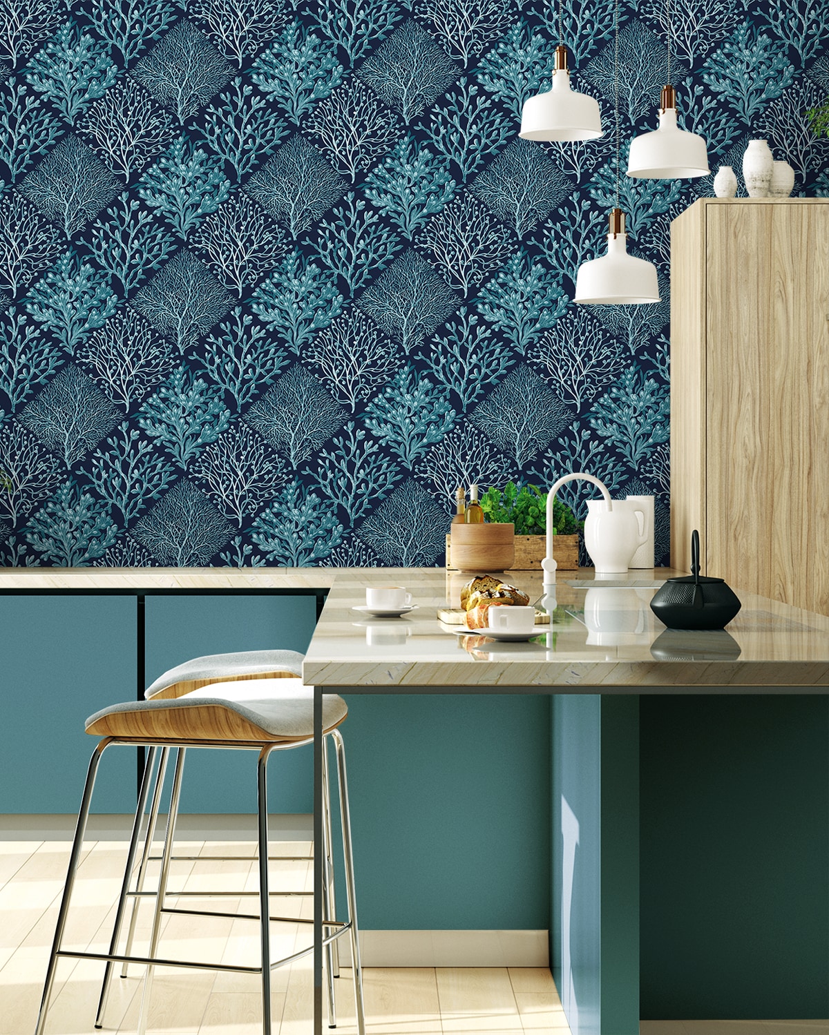 NextWall 30.75-sq ft Teal and Navy Blue Vinyl Novelty Self-adhesive ...