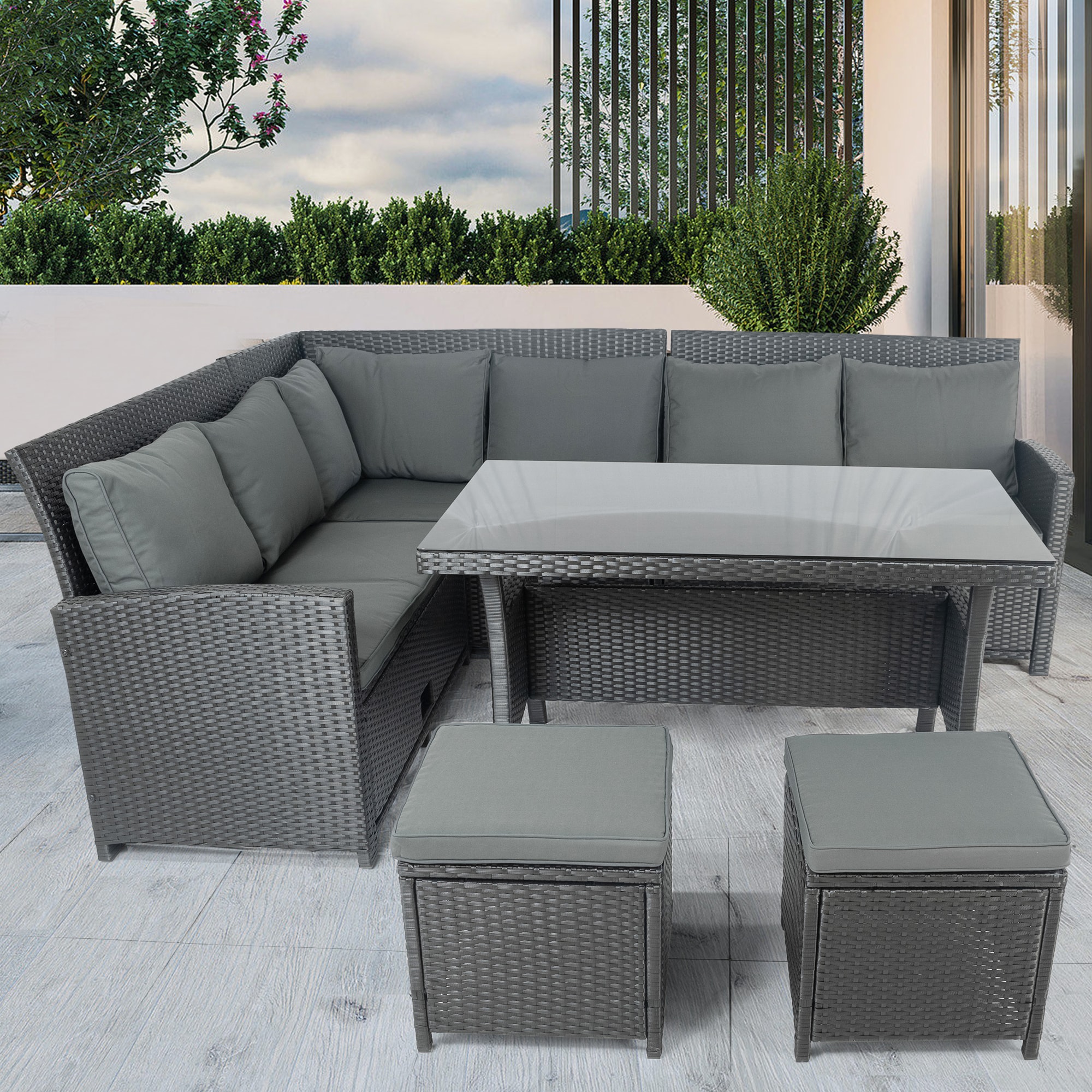 Nestfair PS20019B 6 -Piece Wicker 2 Patio Sofa Conversation Set with Gray Cushions