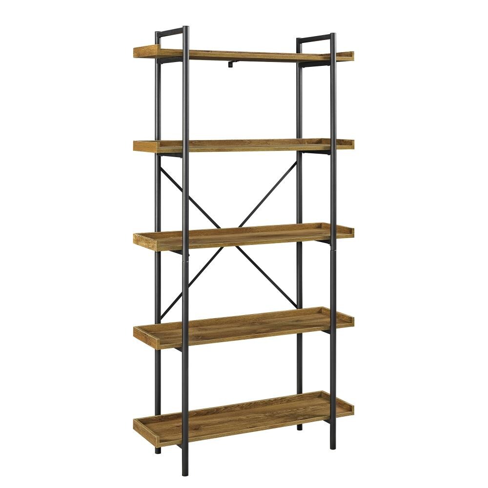 Walker Edison Barnwood Metal 5-Shelf Bookcase (26-in W x 68-in H x 10 ...