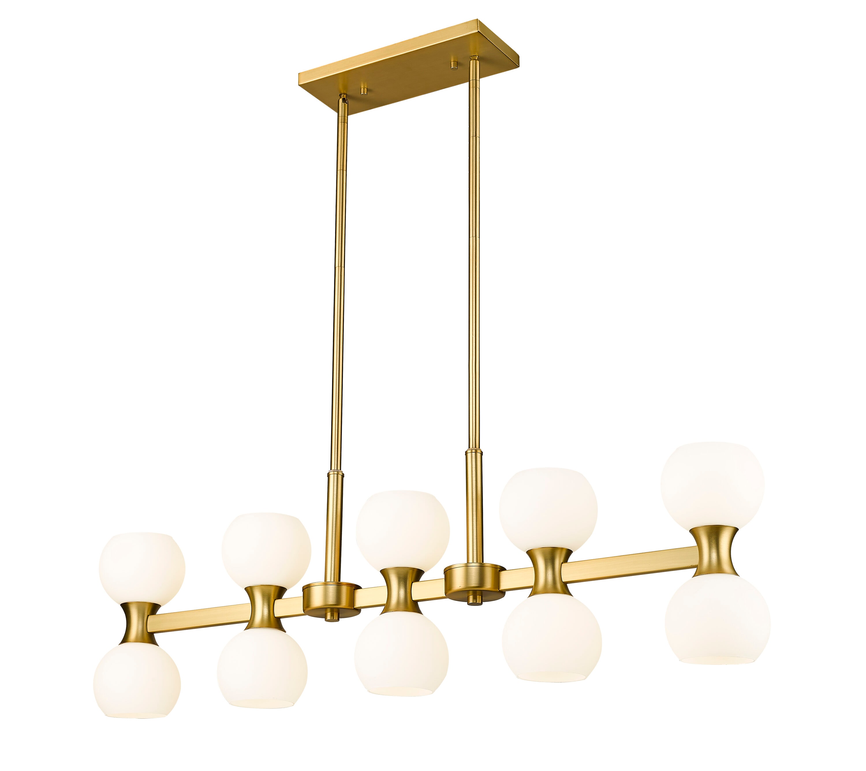 Gold and Opal Glass 10-Light Linear Chandelier