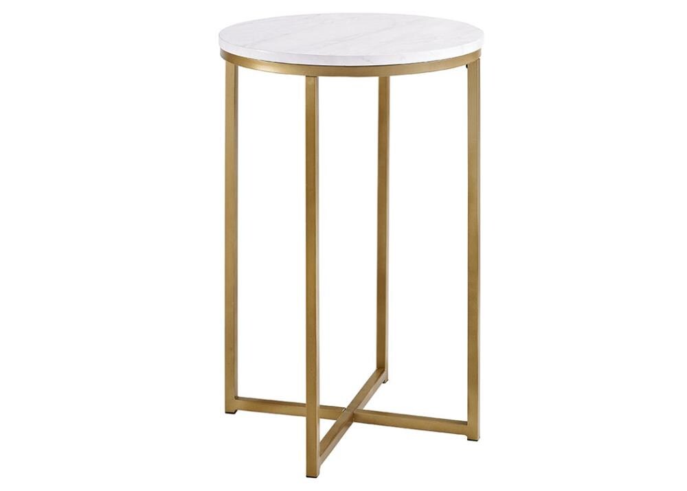 Walker Edison LWF16ALSTMGD 16-Inches W x 24-Inches H White Faux Marble Faux marble Round Modern End Table Assembly Required